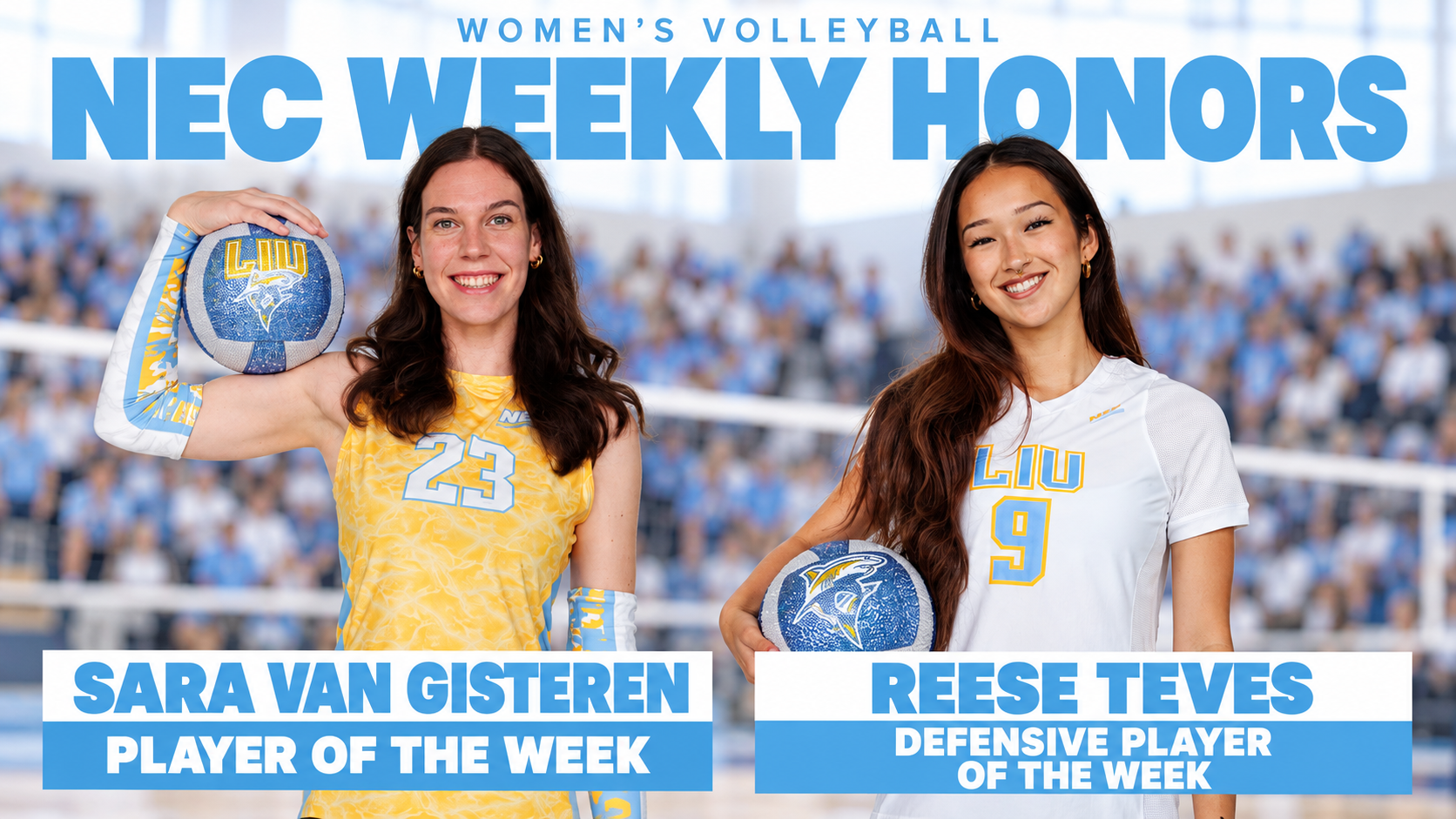 LIU Women's Volleyball NEC Award Sara Van Gisteren, Reese Teves