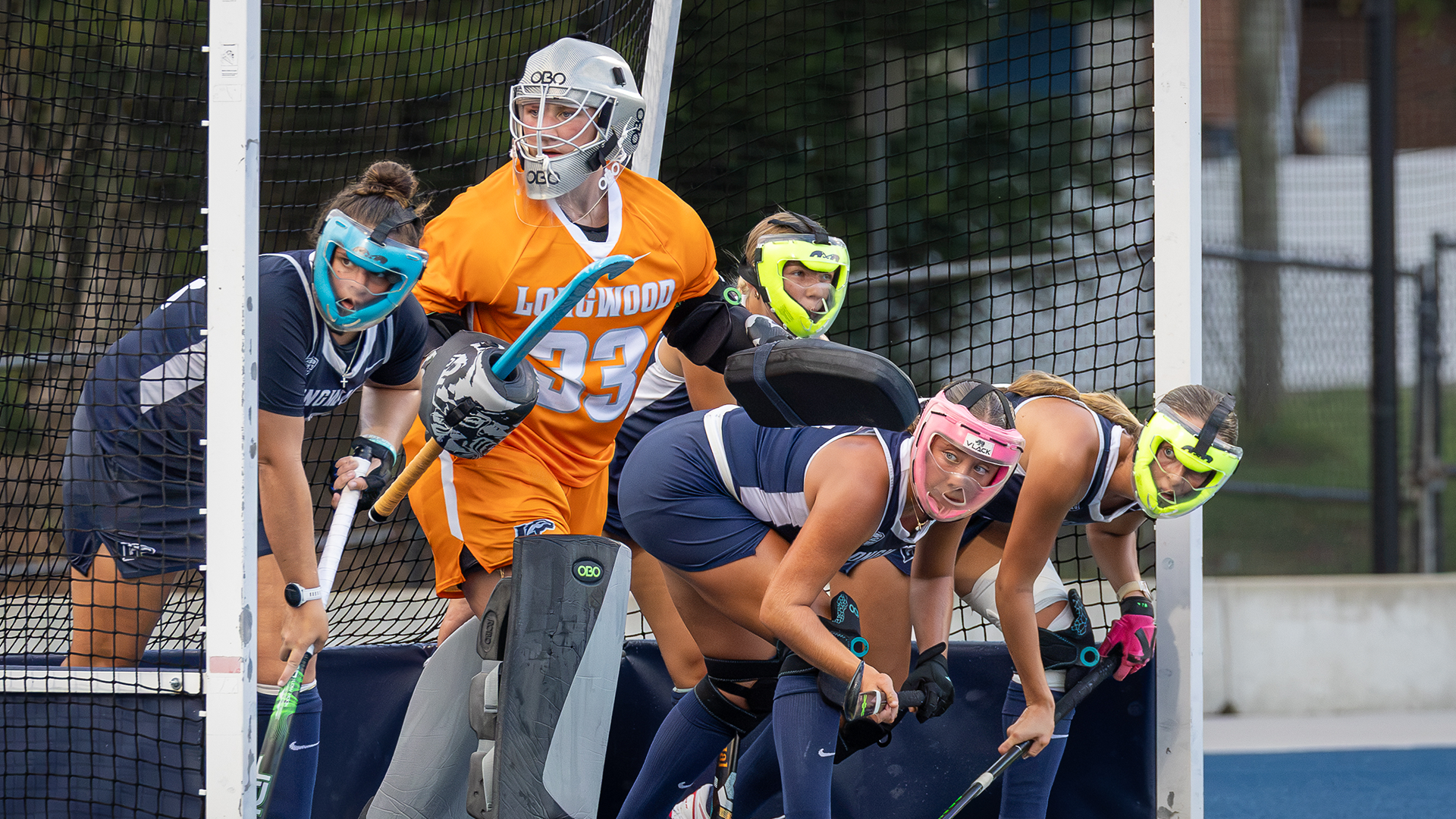 Mooldjik, Anderson, Carraway, Flick, and White set up for a penalty corner