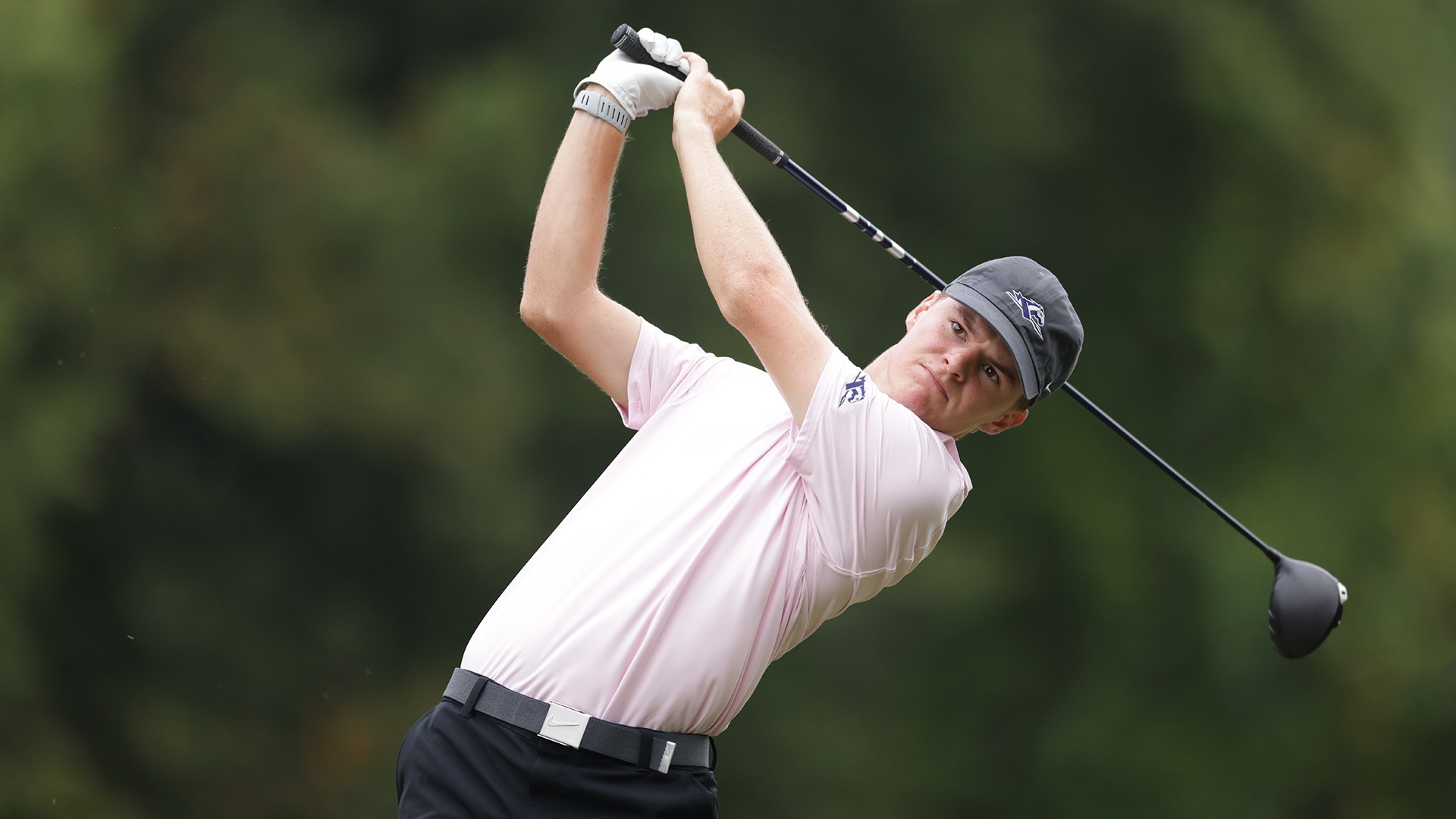 Charlie Spiller follows through after hitting a driver during the opening round of the Bryan National Intercollegiate. 