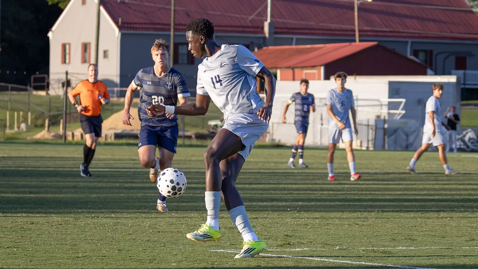 Mamadou Seck settles a pass during Longwood's home game vs. Navy on Sept. 15, 2026. 
