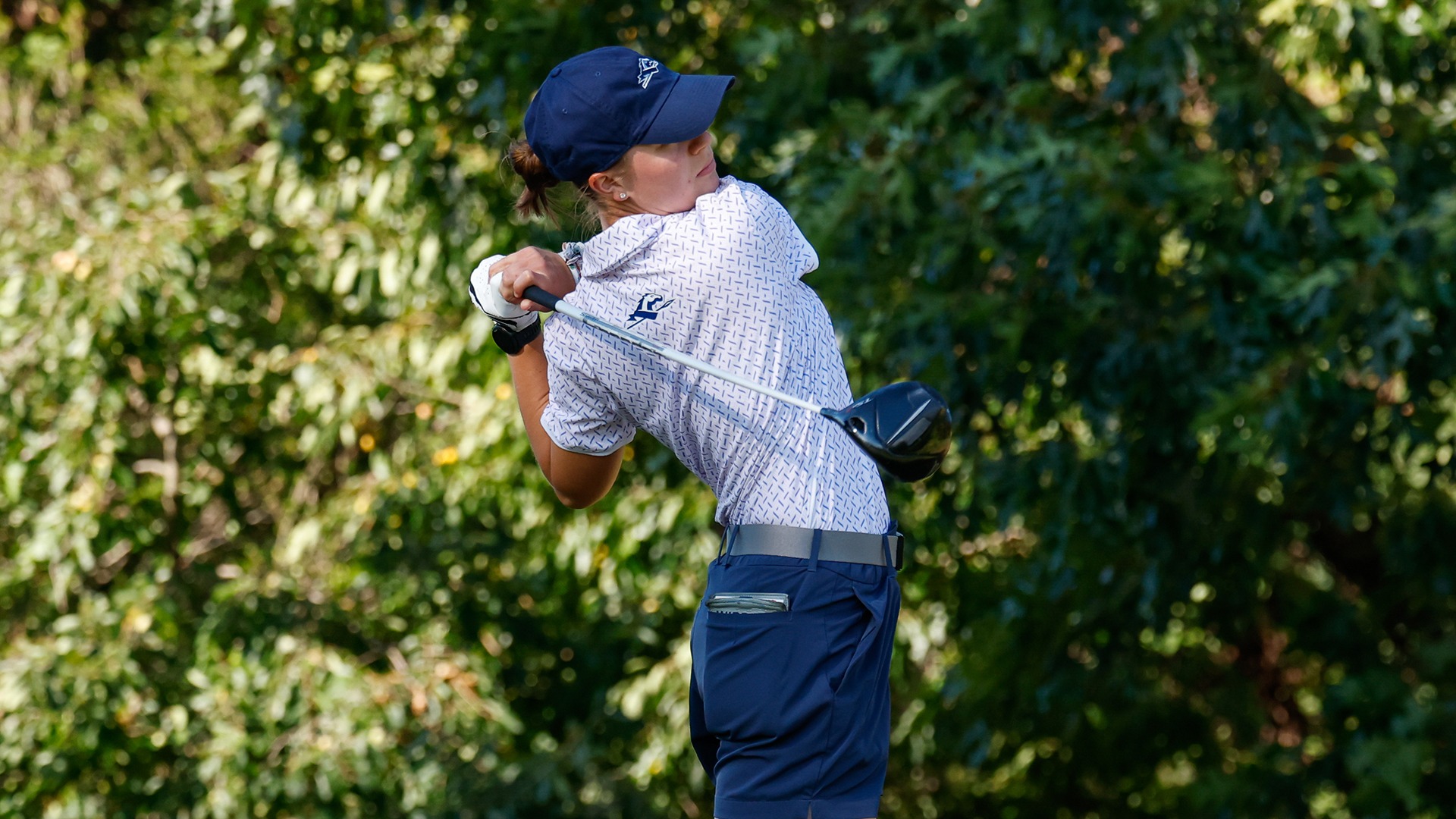 Chiara Wippert hits a driver on a tee box during the opening round of the Tribe Invitational at the Kingsmill River Course. Wippert finished in the top 10 at the event. 