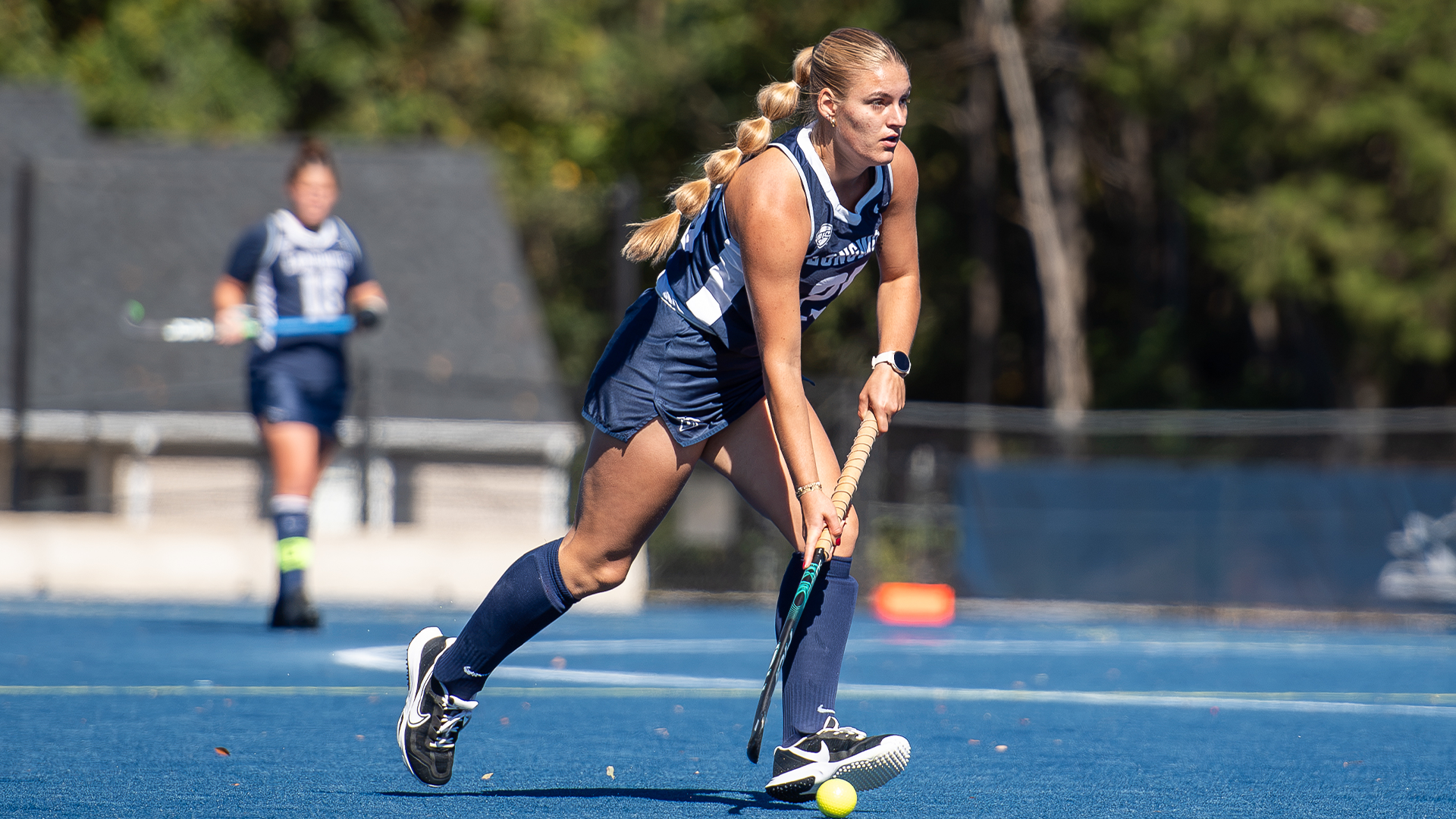Caylin Donlevy moving the ball across the field. 