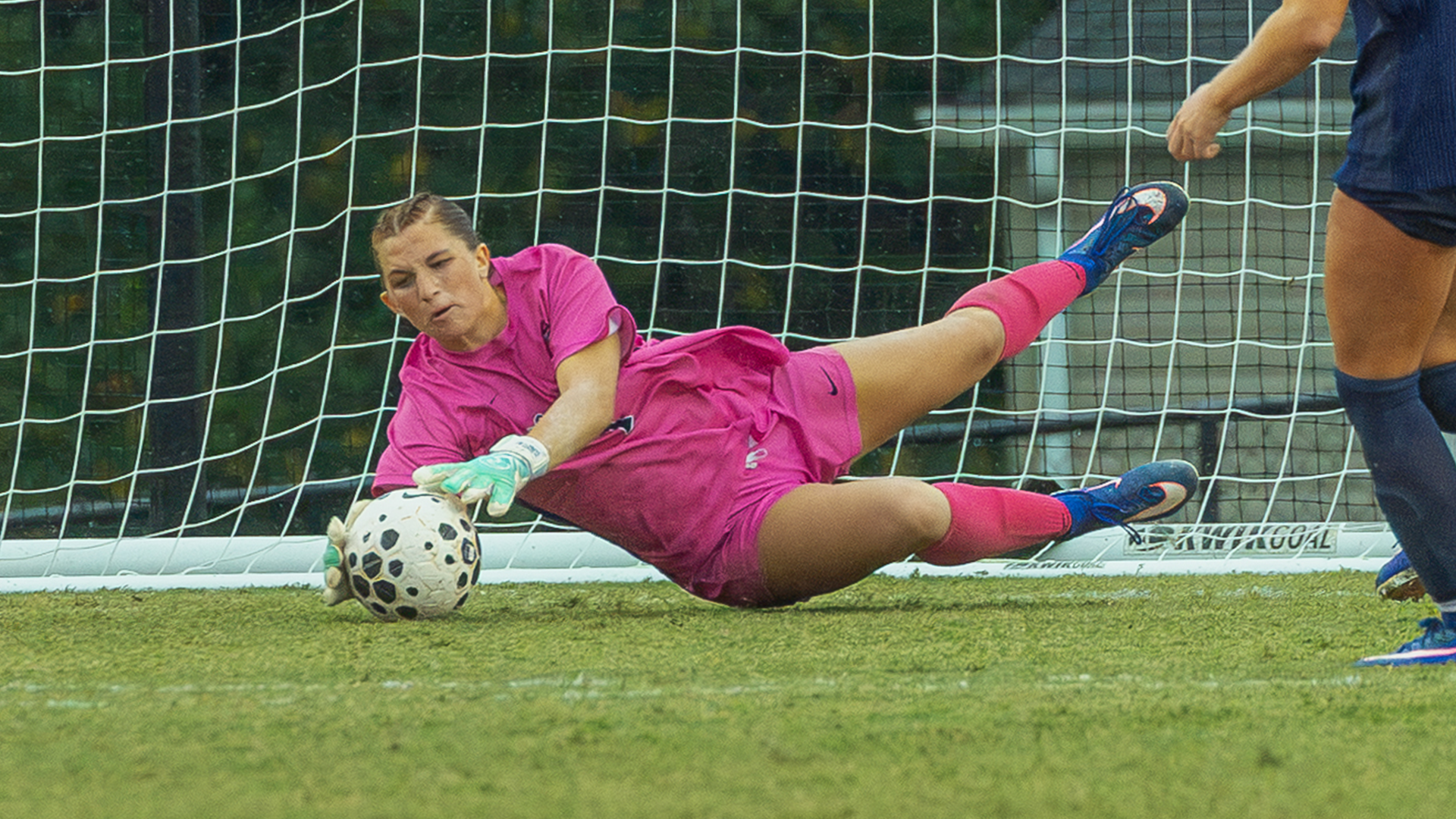Brynn Clagett makes a diving save in a match against Charleston Southern at home on October 3, 2026