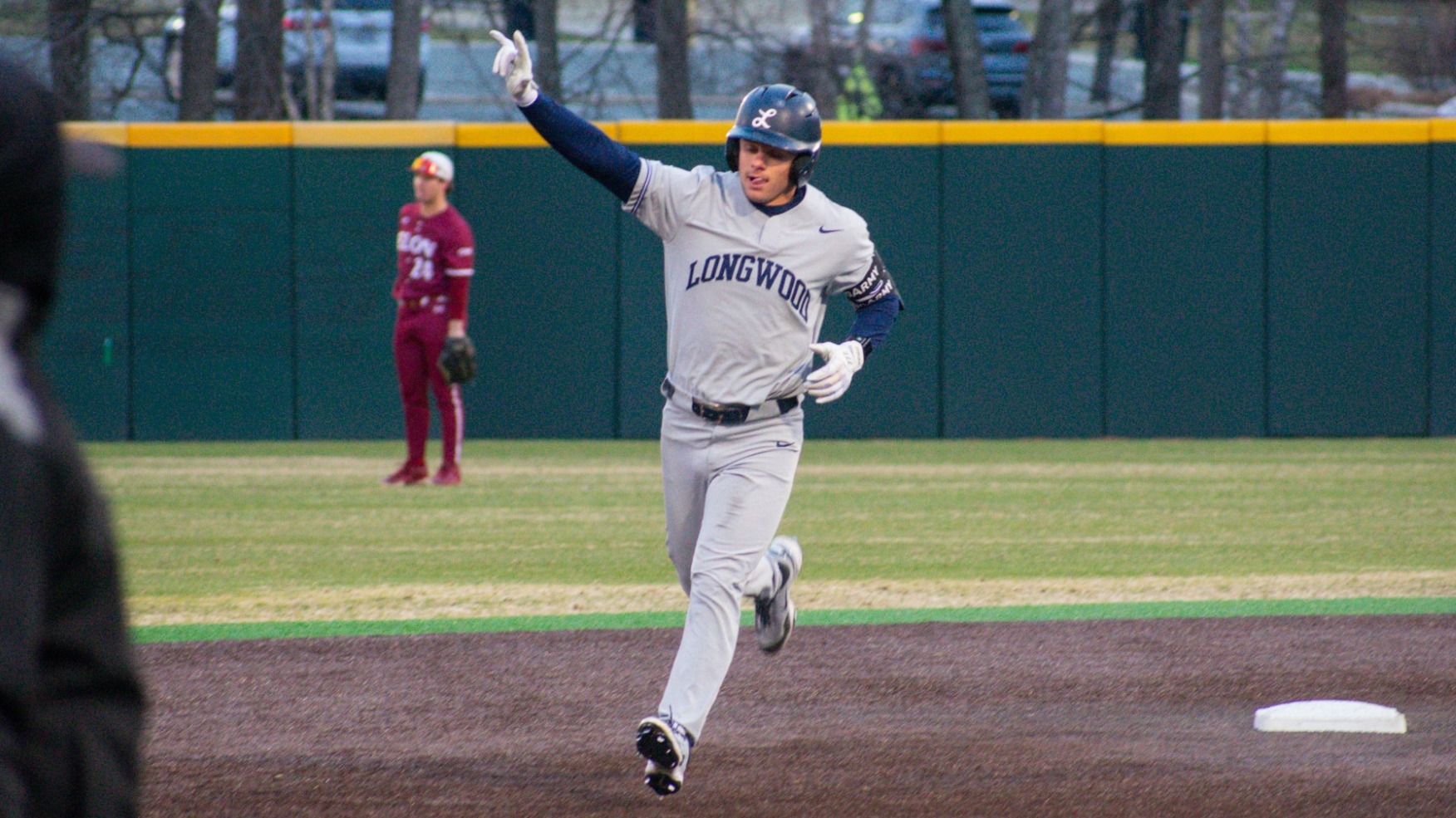 Mac Tufts after a solo homer against Elon that ended Longwoods scoring play