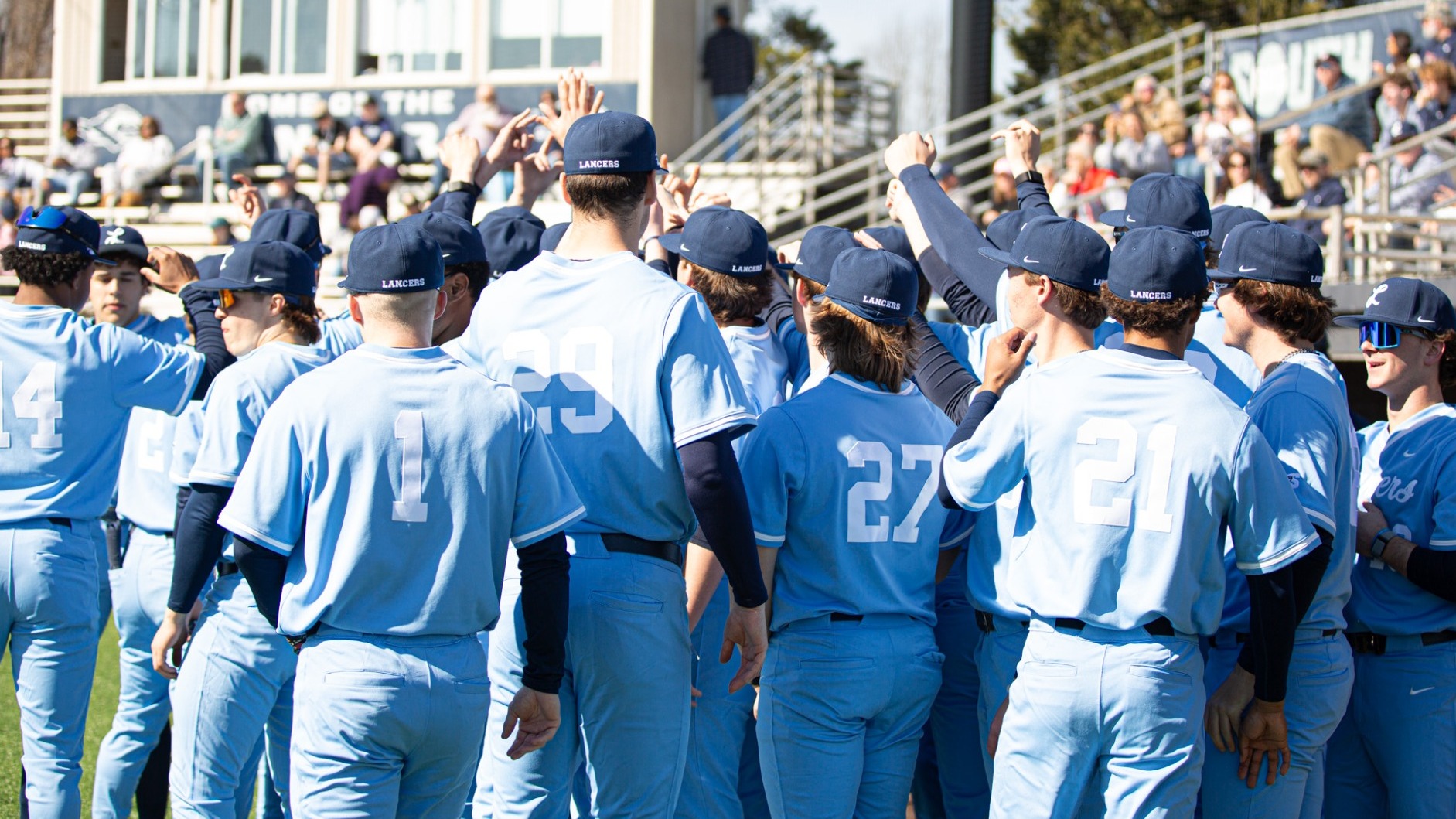 Longwood baseball huddle