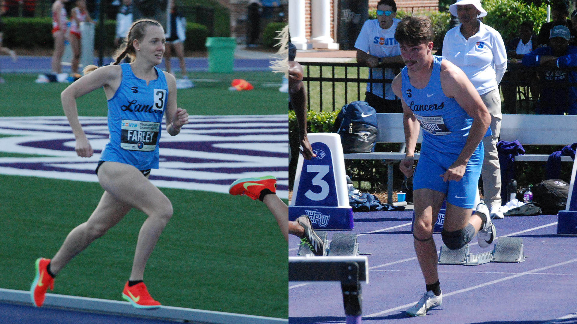Sophie Farley and Zachary Seidel run at the Big South Championship