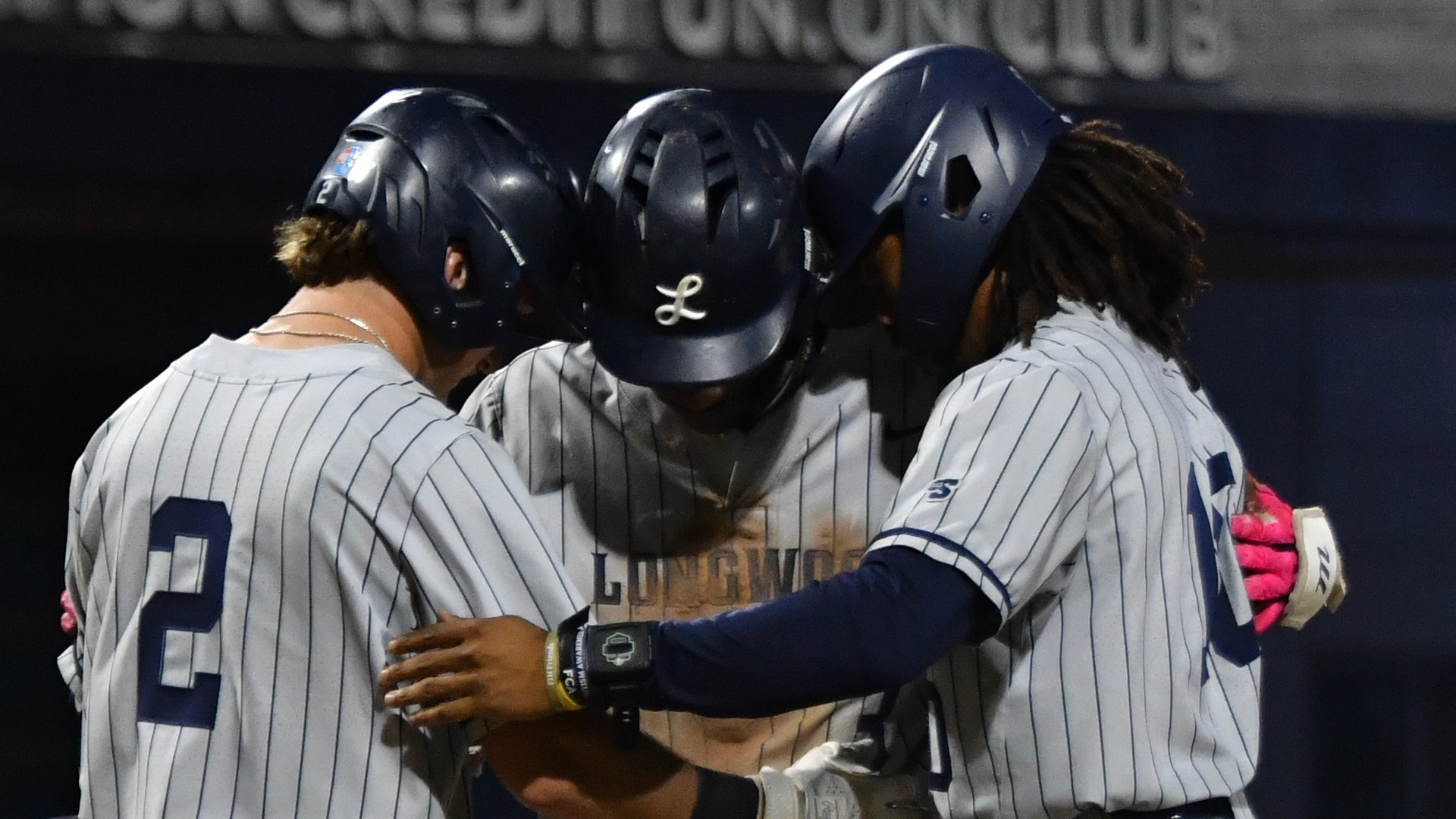 Longwood baseball huddle