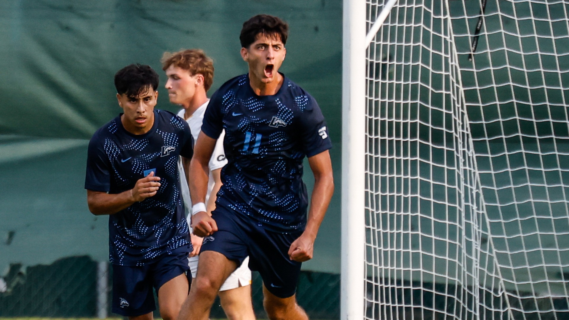 Youssef Shafei yells with excitement toward the Longwood bench after the Lancers scored a first half goal at William & Mary on Aug. 20. 