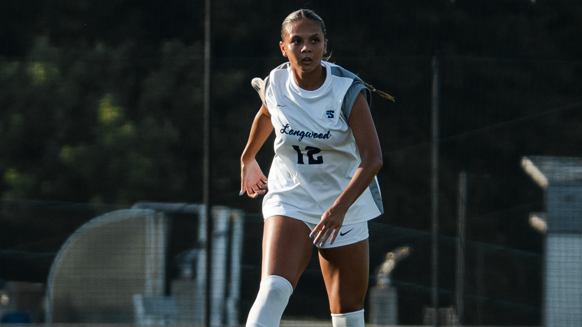 Bailey Altizer dribbles the ball against William & Mary in exhibition action at Longwood Athletics Complex on Aug. 8, 2026