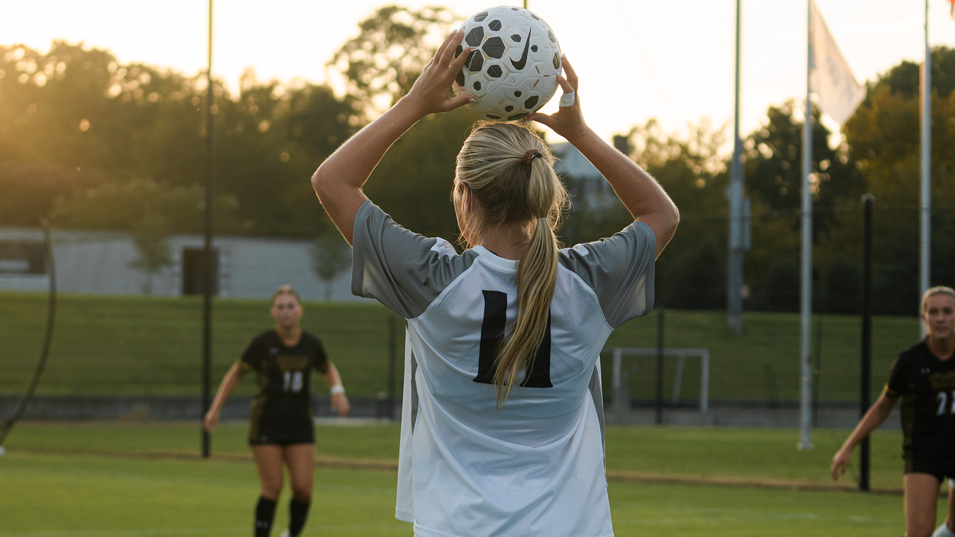 Sarah Olson throws the ball into play against William & Mary on Aug. 13 at the Longwood Athletics Complex.
