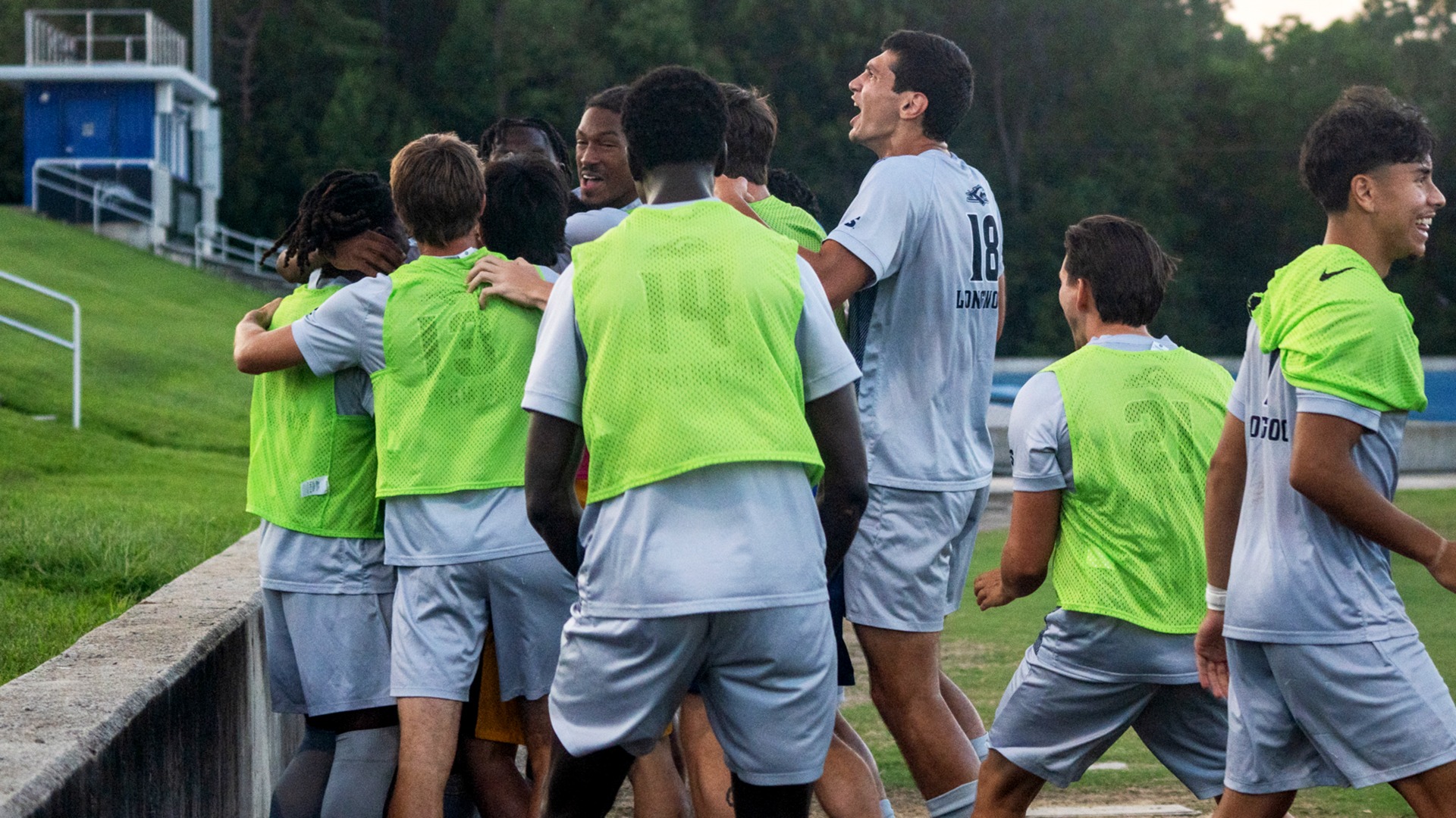 Longwood celebrates one of its four goals on the sidelines during the program's 4-2 win at home over Coastal Carolina on Aug. 24. 