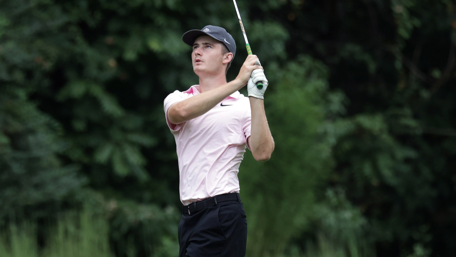 Matthew Hartley watches his shot from the fairway in the opening round of the Bryan National Collegiate on Sept. 12, 2026. 