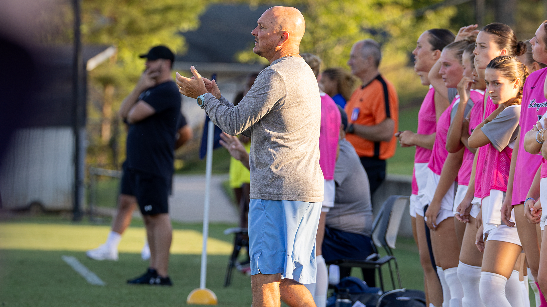 Head coach Todd Dyer encourages his team from the touchline in a September 6, 2026 match against Hampton