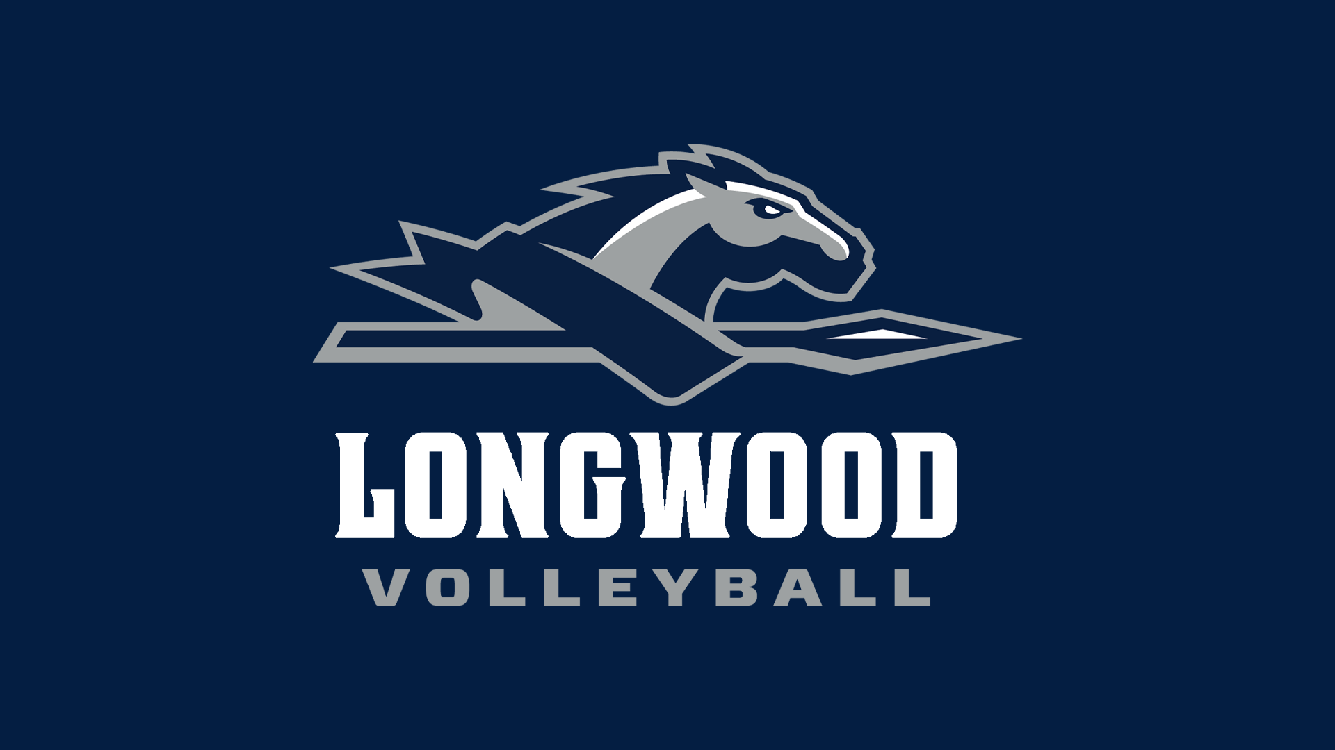 Longwood Lancers volleyball lock-up against a Blue background. 