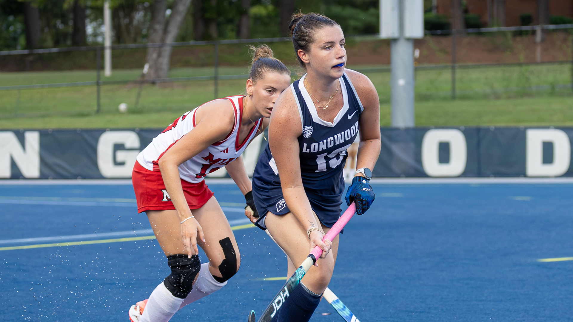 Meghan Hyatt dribbling the ball against Miami at Elizabeth Burger Jackson Field 