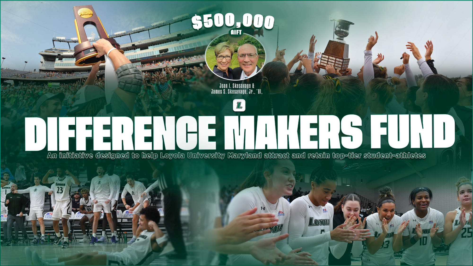 Difference Makers Fund - Joan & Jim Skesavage '81 - An initiative to help Loyola athletics attract and retain top-tier student athletes - MLAX, WLAX, WBB and MBB celebrations shown