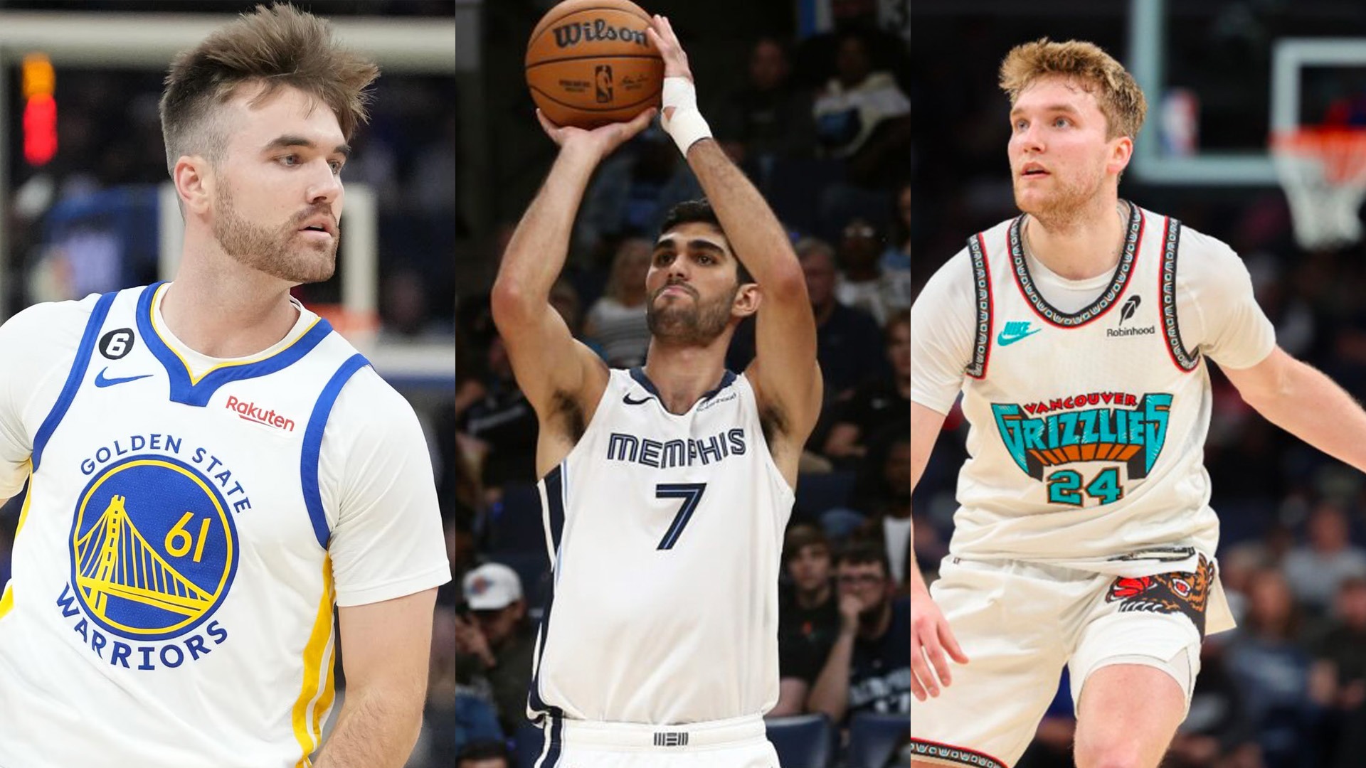 (L-R) Pat Spencer, Santi Aldama and Cam Spencer with their NBA teams