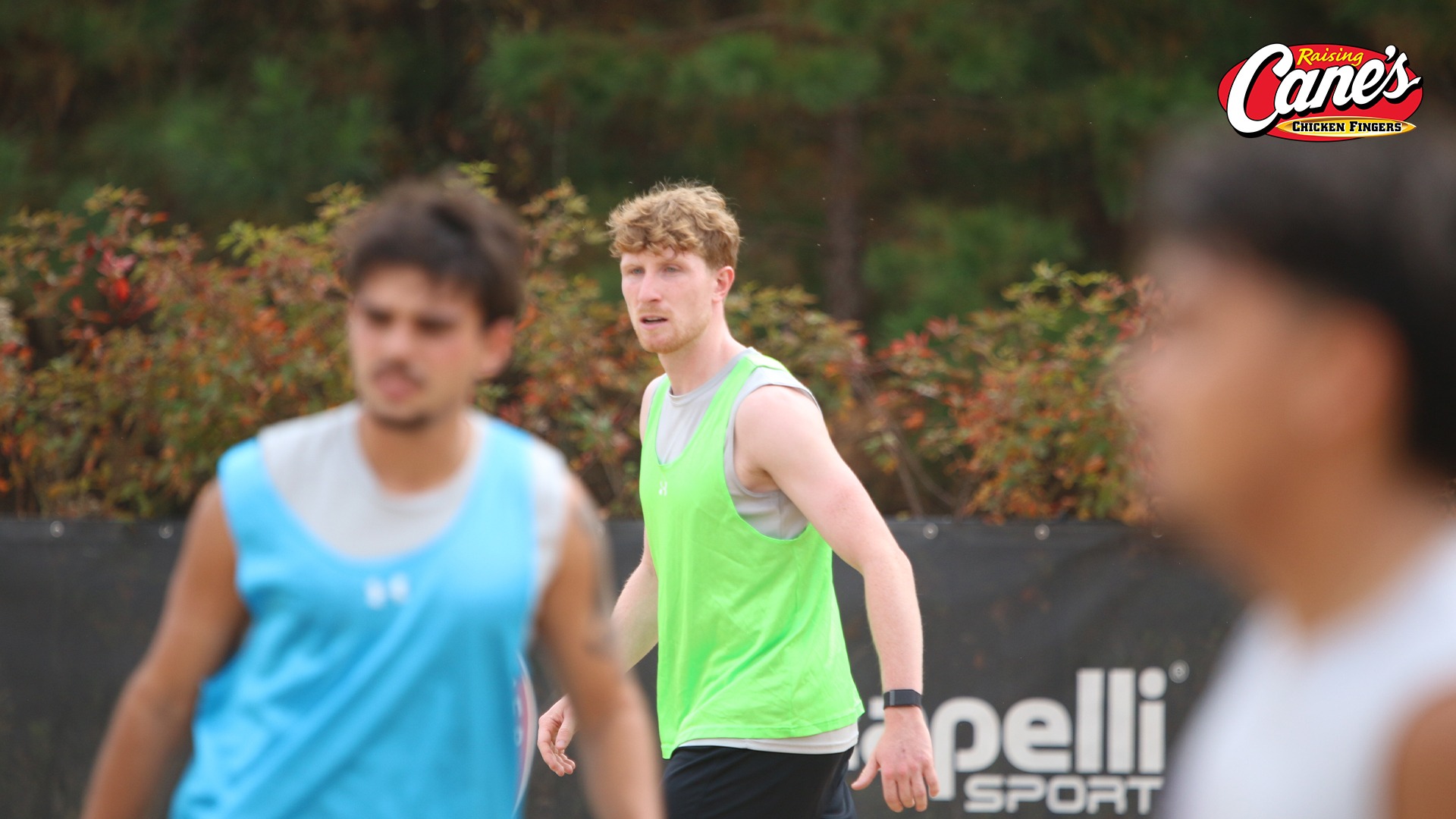 Orin Mitchell defends during practice