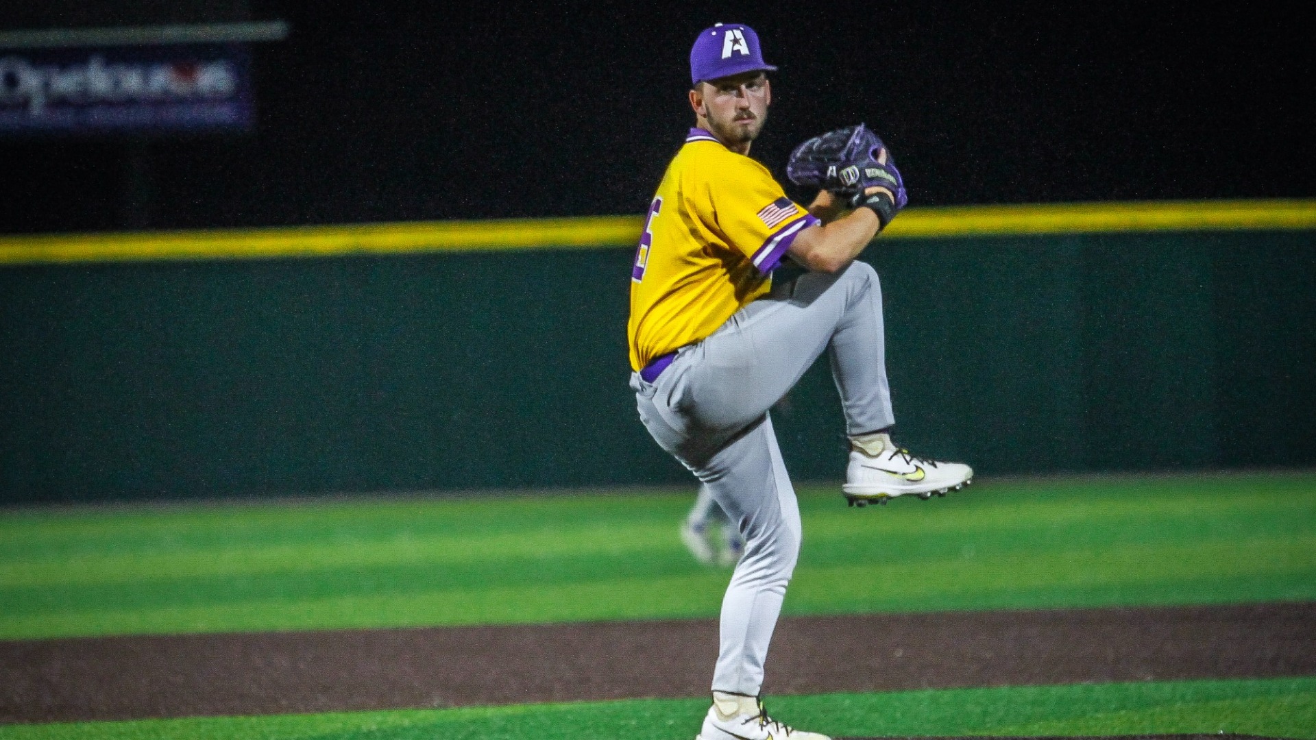 Austin Lorenz delivers a pitch against LSUE in a fall 2025 game