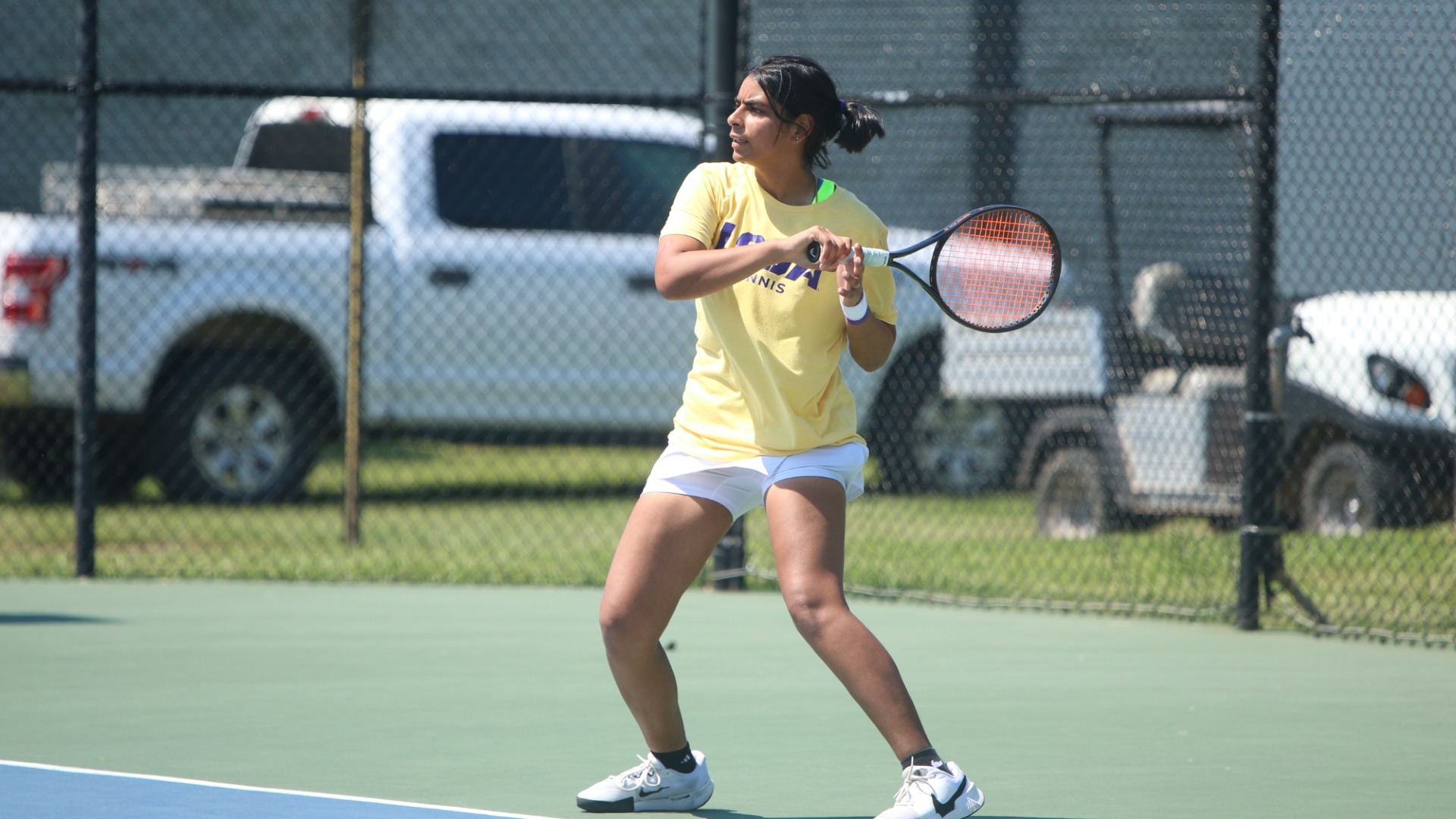 Kanu Rajawat returns a ball during practice