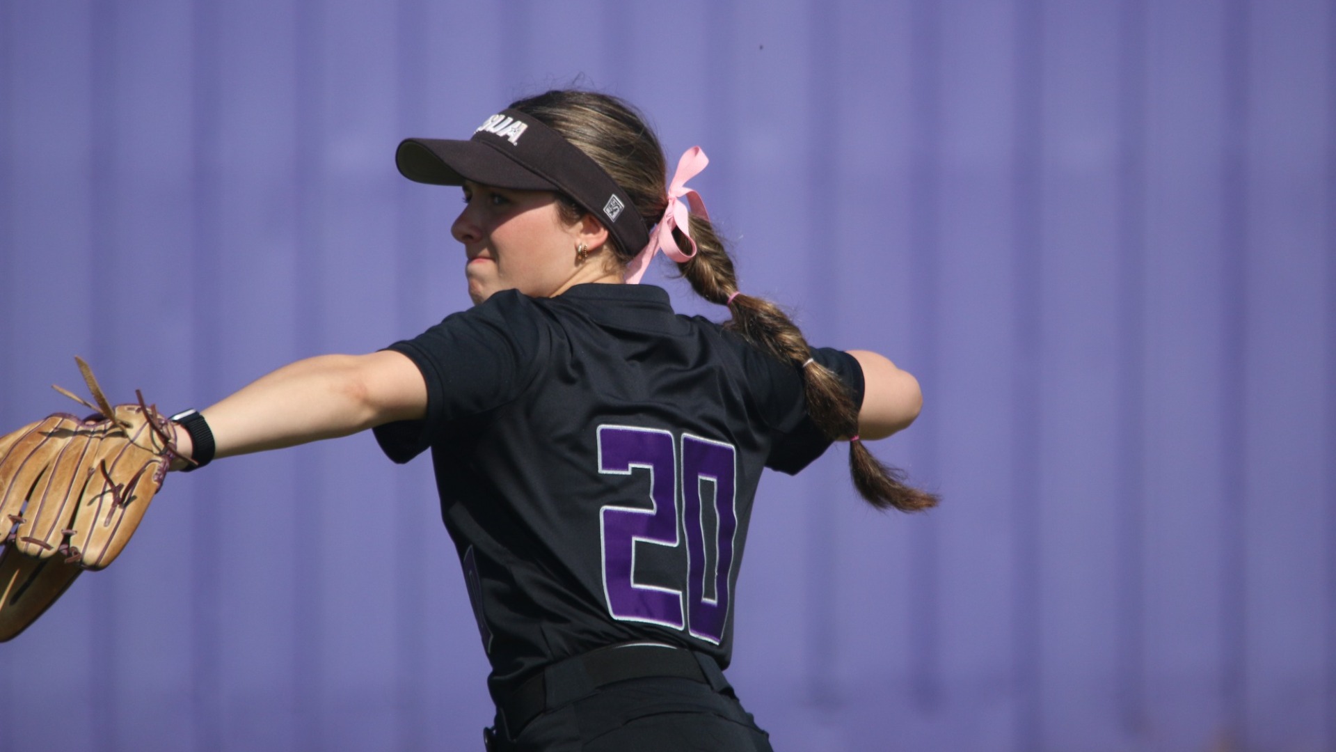 Alyssa Soileau makes a throw during warmups against Missouri Baptist
