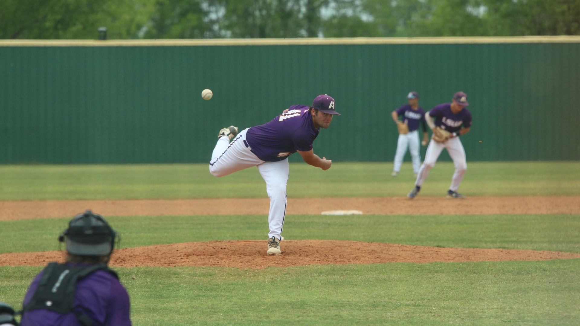 Seth Leger throws a warmup pitch against Texarkana