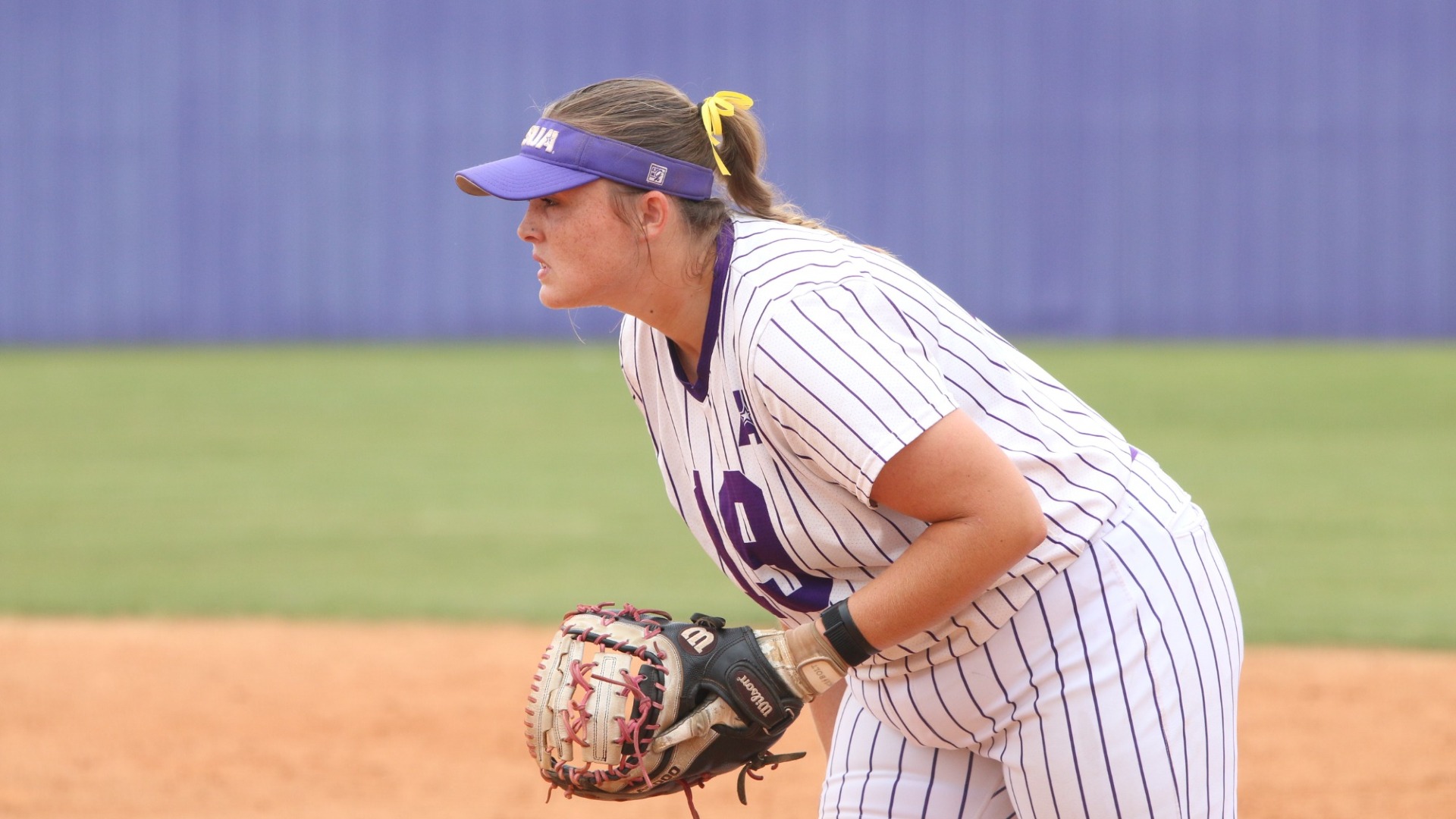 Jillian Howell prepares defensively at first base during a game against LCU