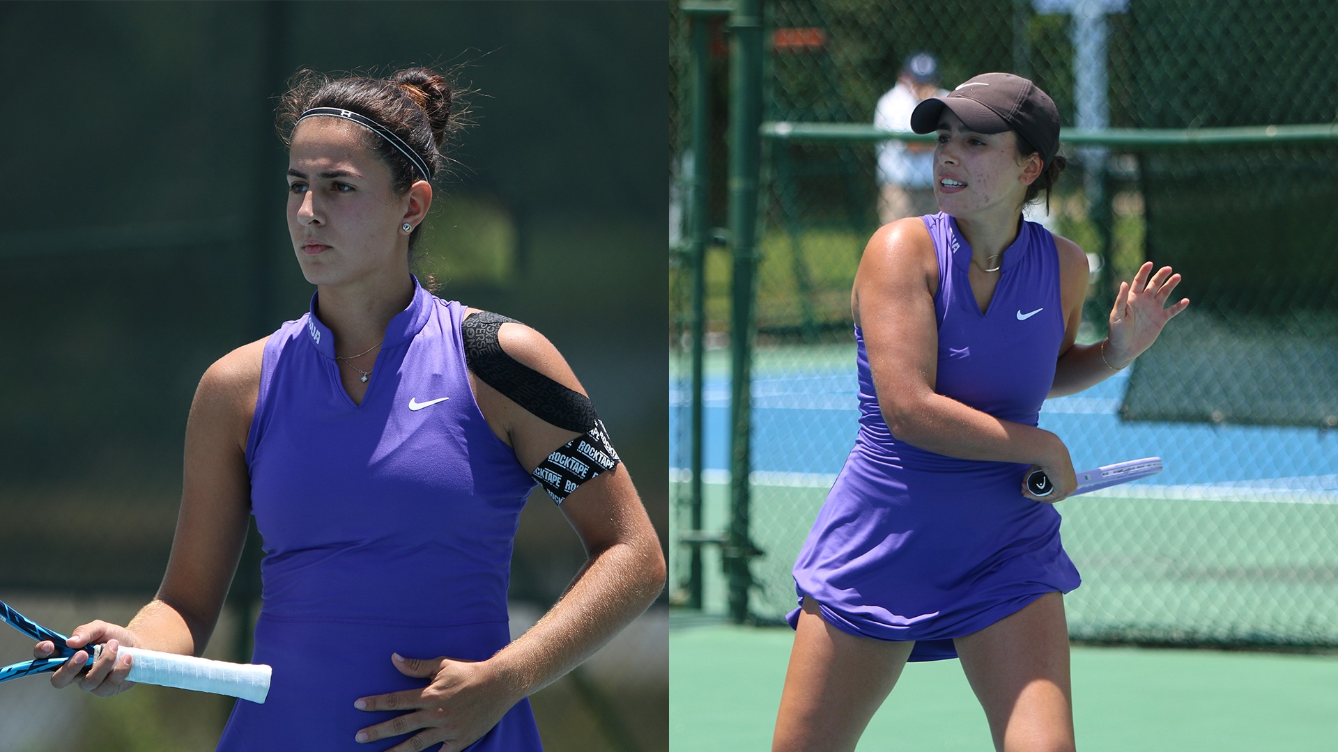 Left: Nahia Echaide looks on after a point, Right: Isabella Stuurman returns a ball