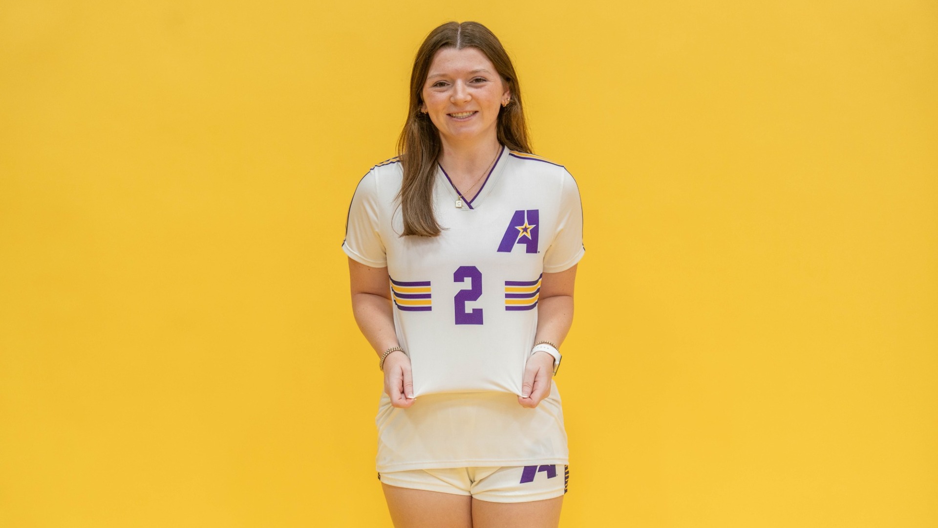Caroline Fielding displays the #2 on her jersey during Media Day