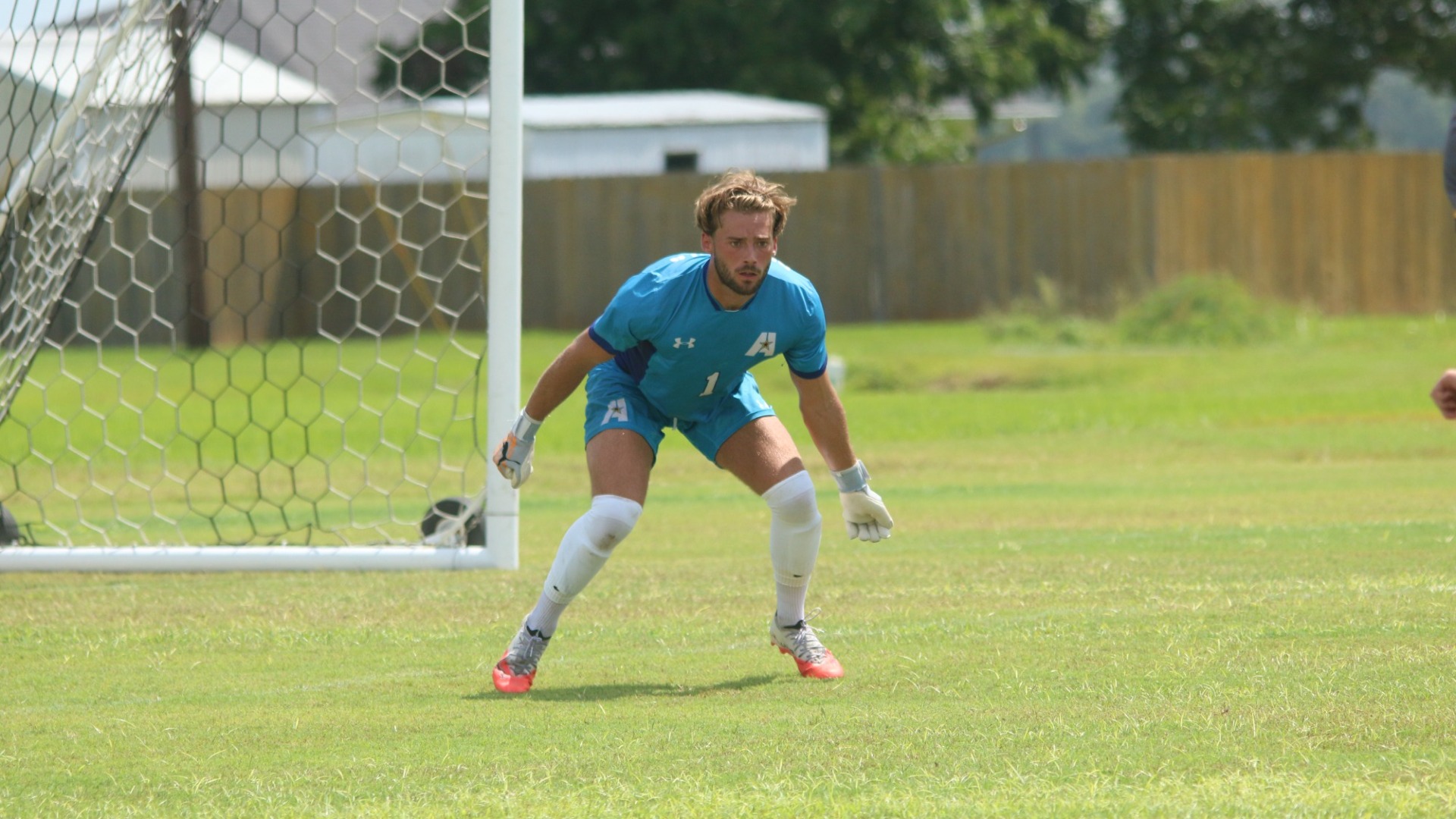 Jayden Peglar prepares to make a save