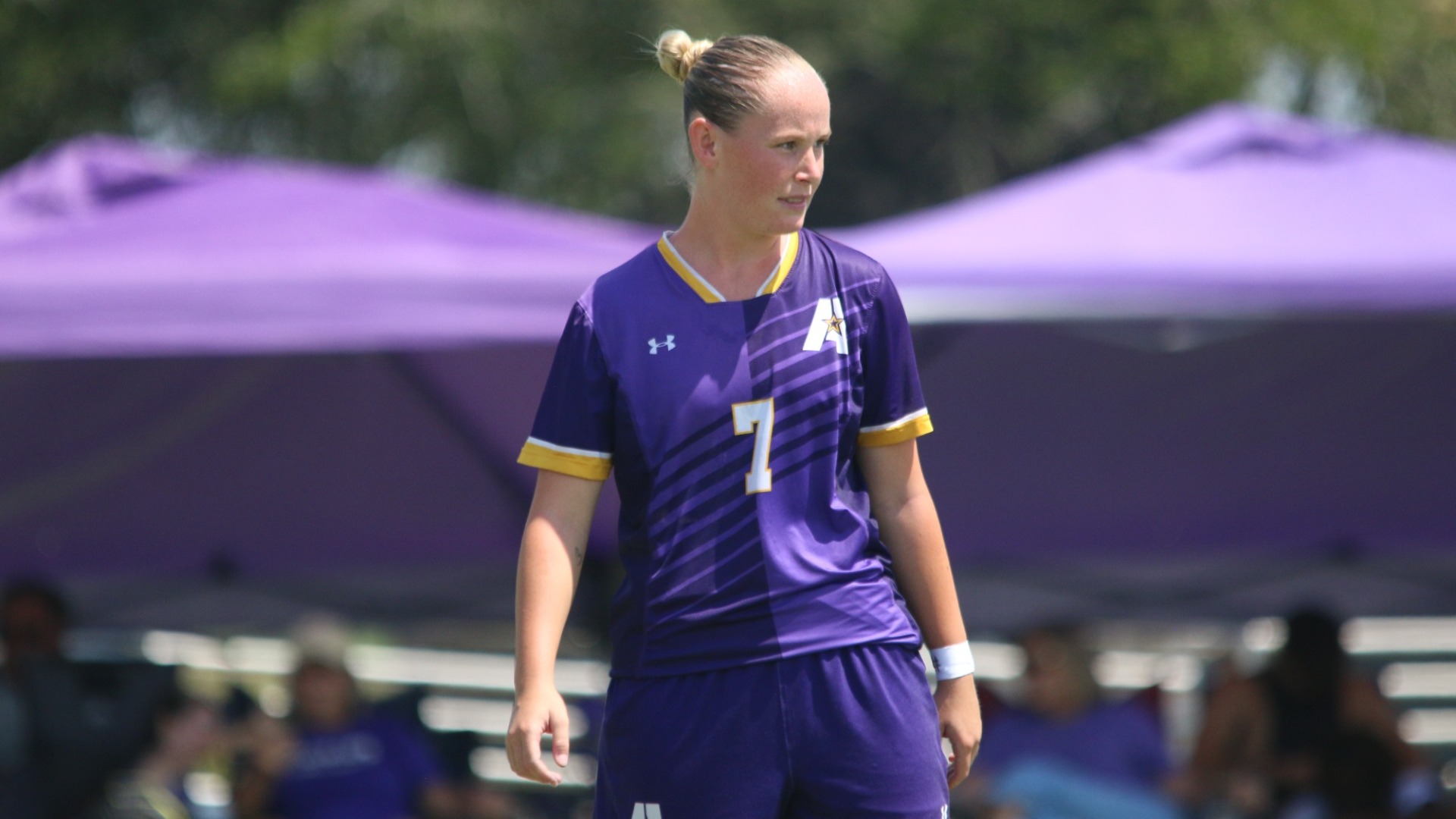 Linnea Lundstroem looks toward the goal during a game