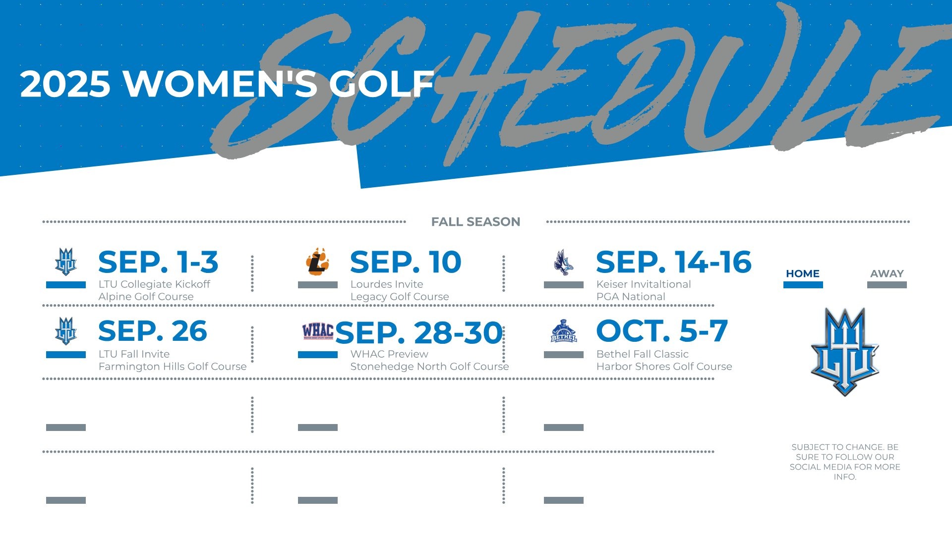 2025 WGolf Fall Schedule