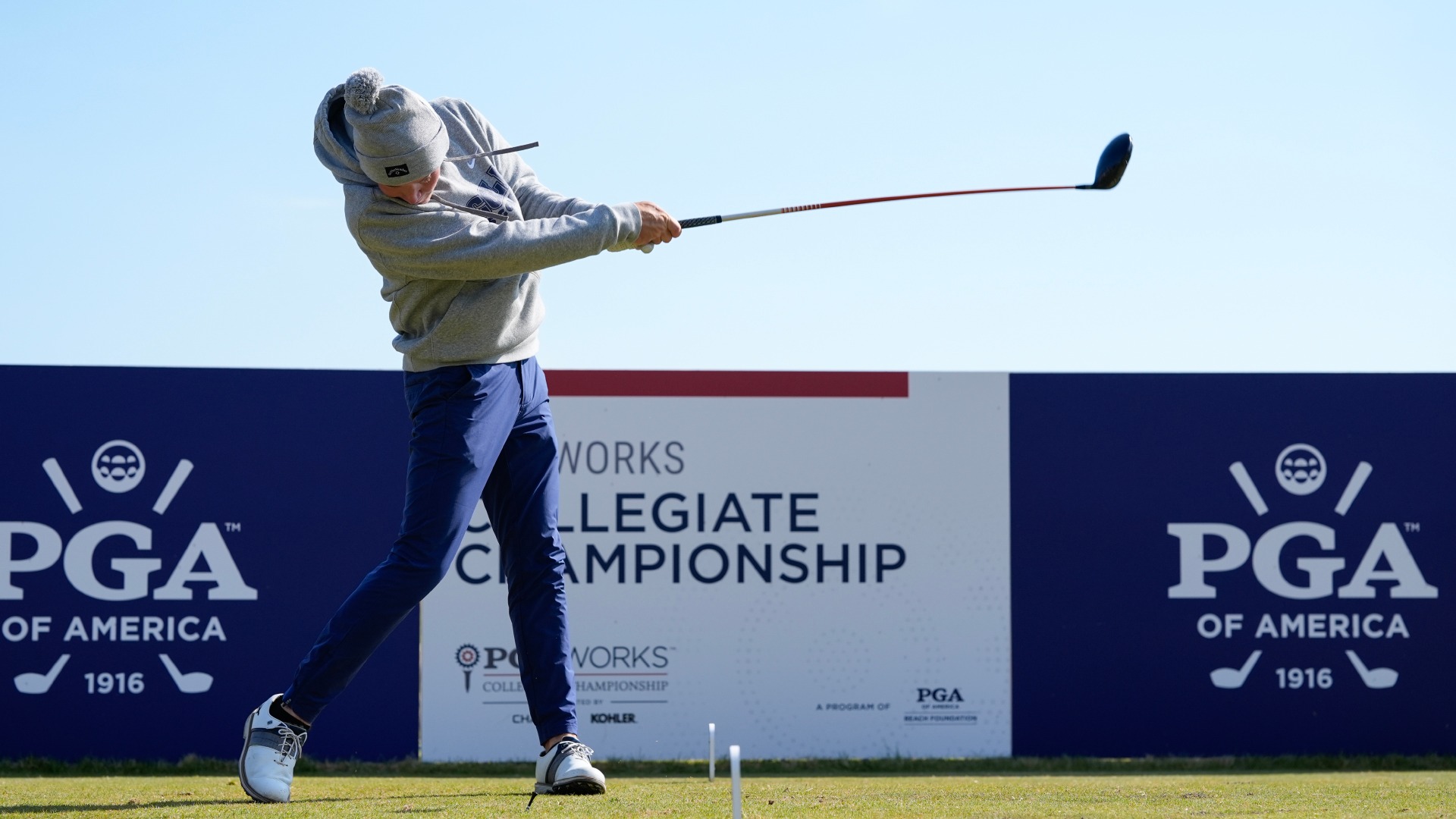 KOHLER, WI - MAY 07: Jett Maasen of the Lincoln University of Missouri hits his tee shot on the first hole during the final round of the PGA WORKS Collegiate Championship at Whistling Straits on Wednesday, May 7, 2025 in Kohler, Wisconsin. (Photo by Patrick McDermott/PGA of America)