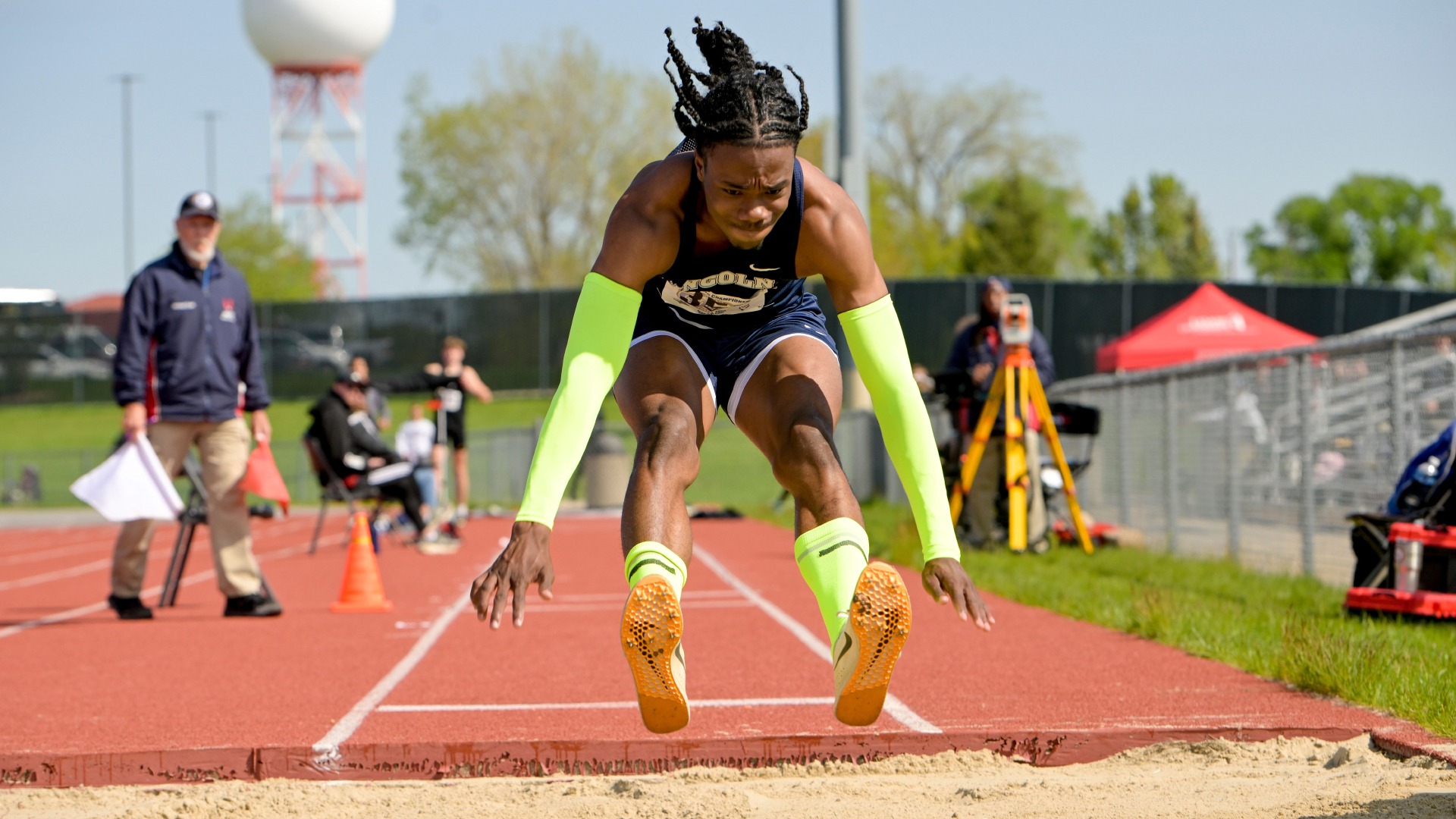 Dejone Raymond Competes in a Jumping Event at the 2025 GLVC Outdoor Track & Field Championships