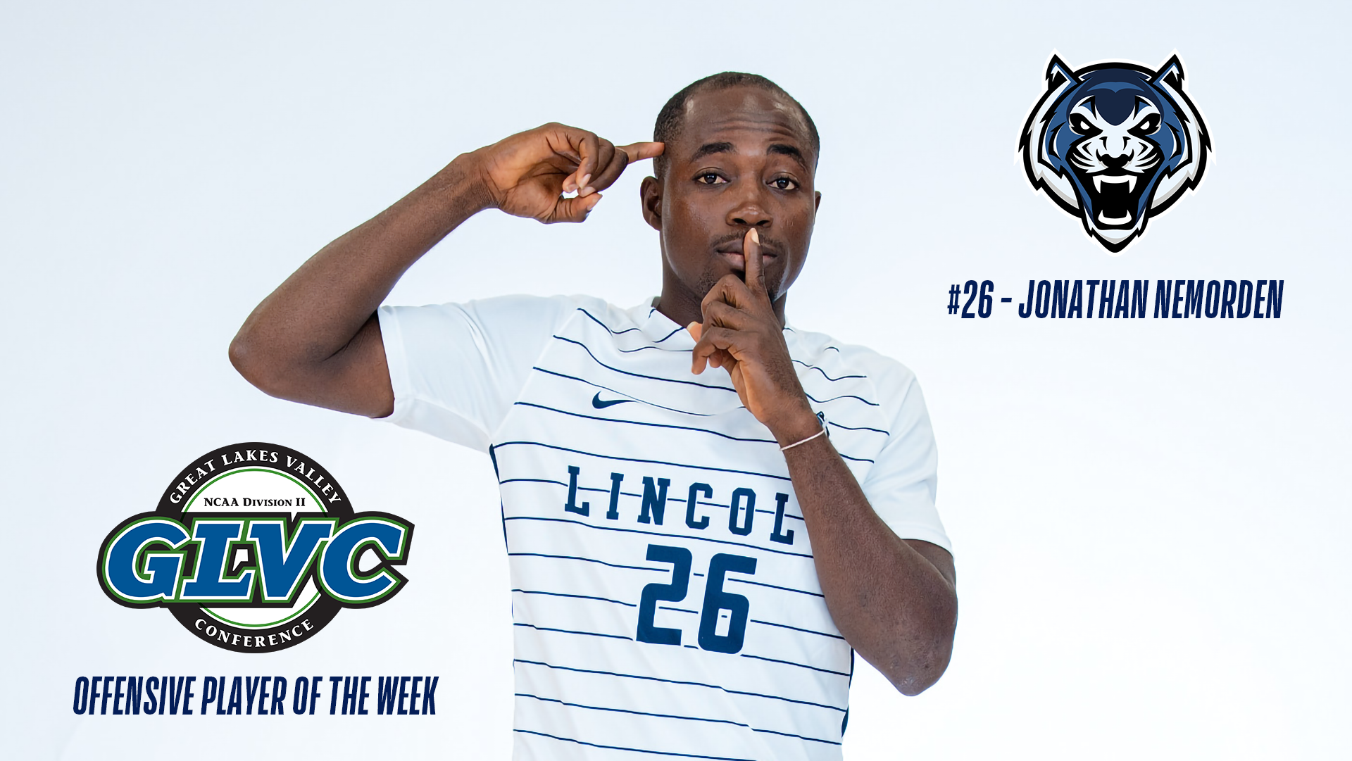 Jonathan Nemorded was selected as the GLVC Offensive Player of the Week