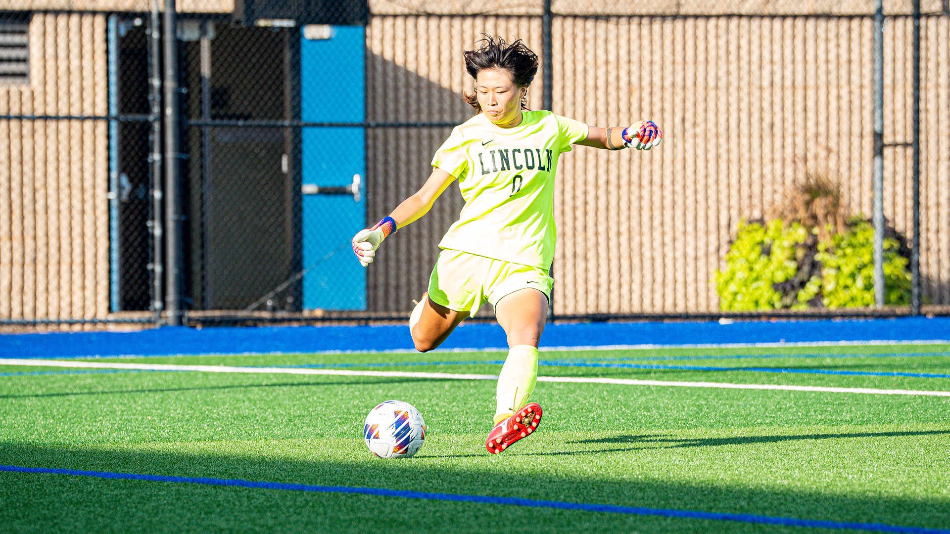Kanon Dehama performs a goal kick in a match at Rockhurst in 2026.