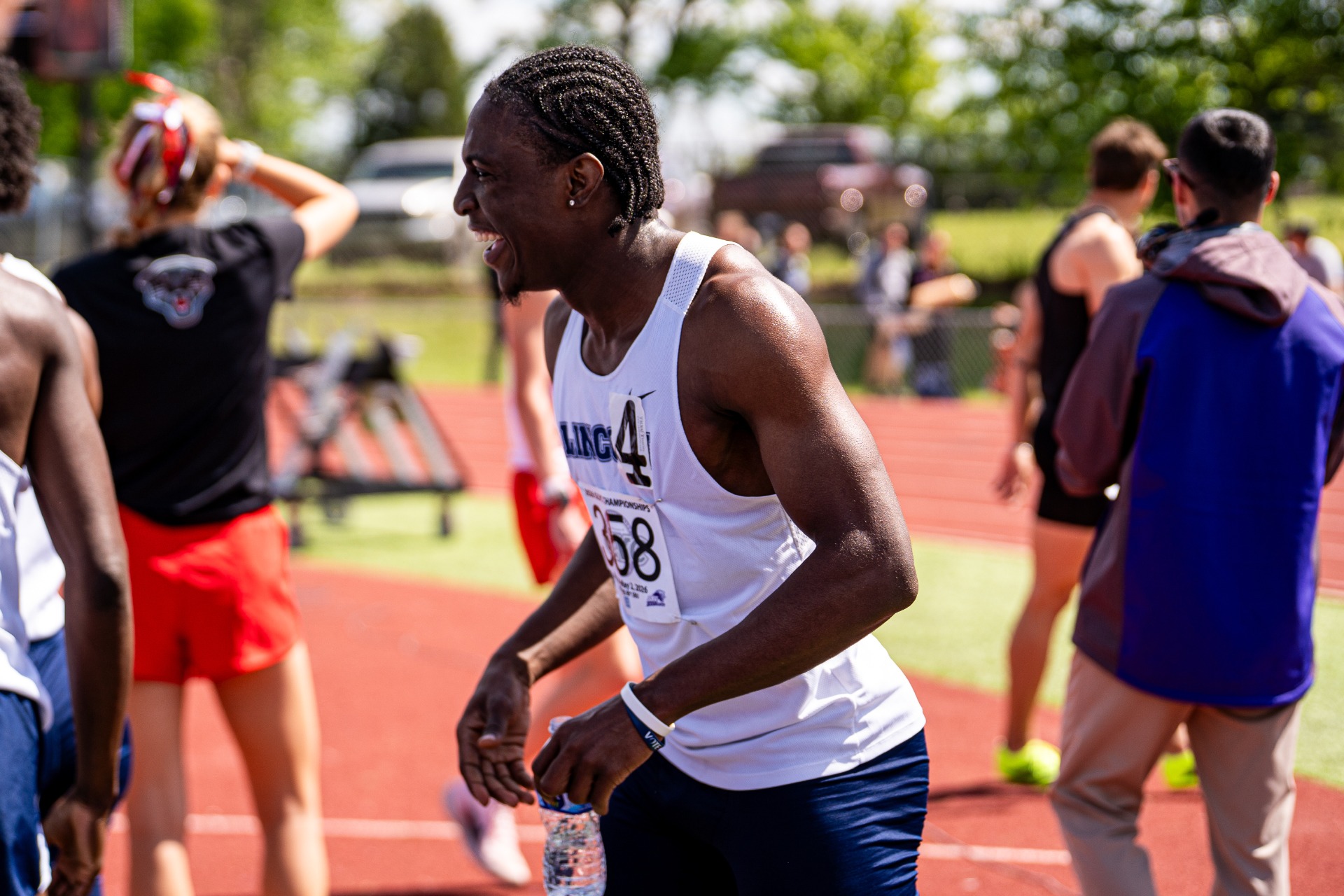 Donovan Bruce Celebrates at the 2026 GLVC Outdoor Track & Field Championship Meet