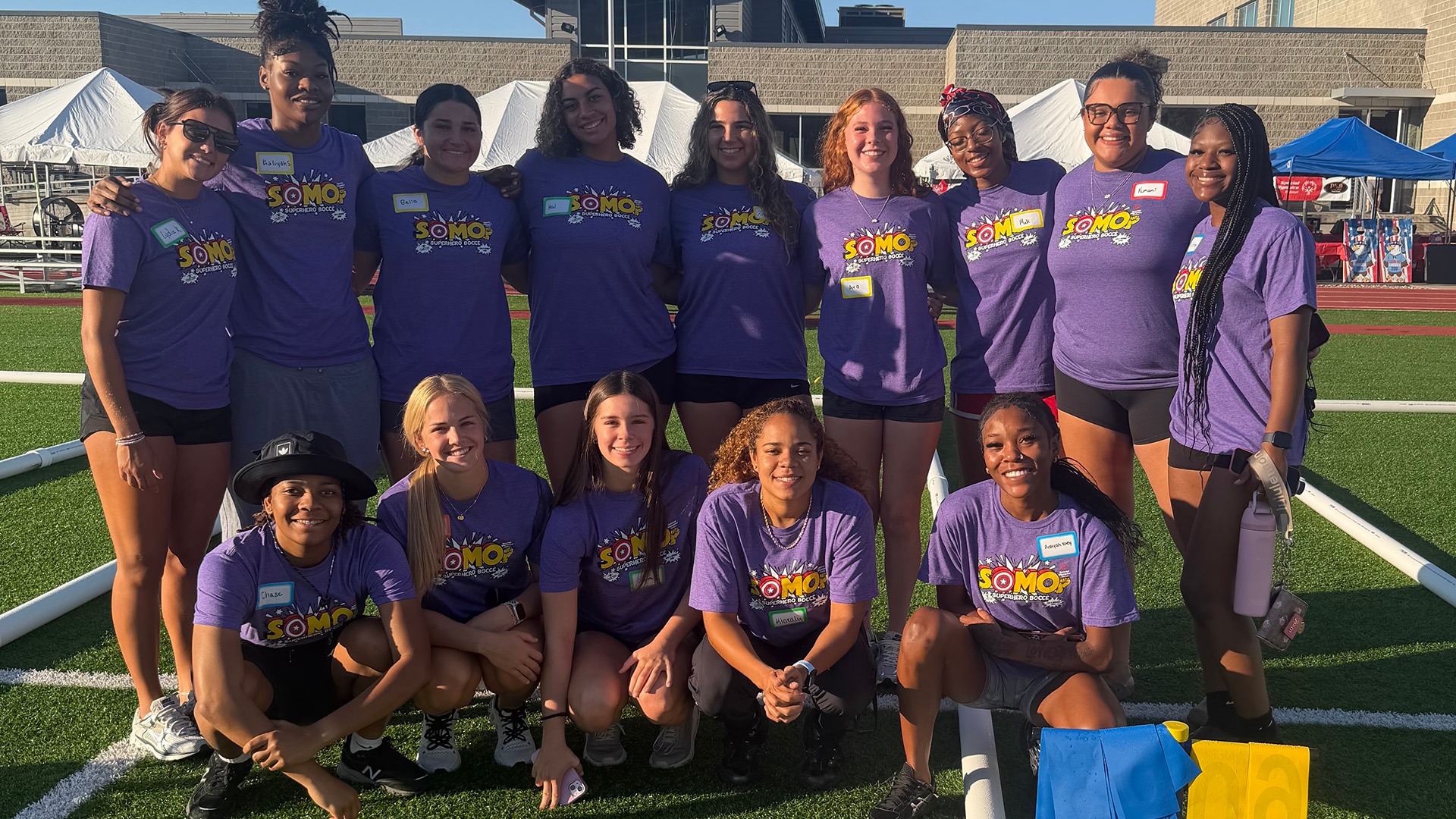 The Lincoln women's basketball team volunteering with the Special Olympics of Missouri's Super Hero Bocce Tournament