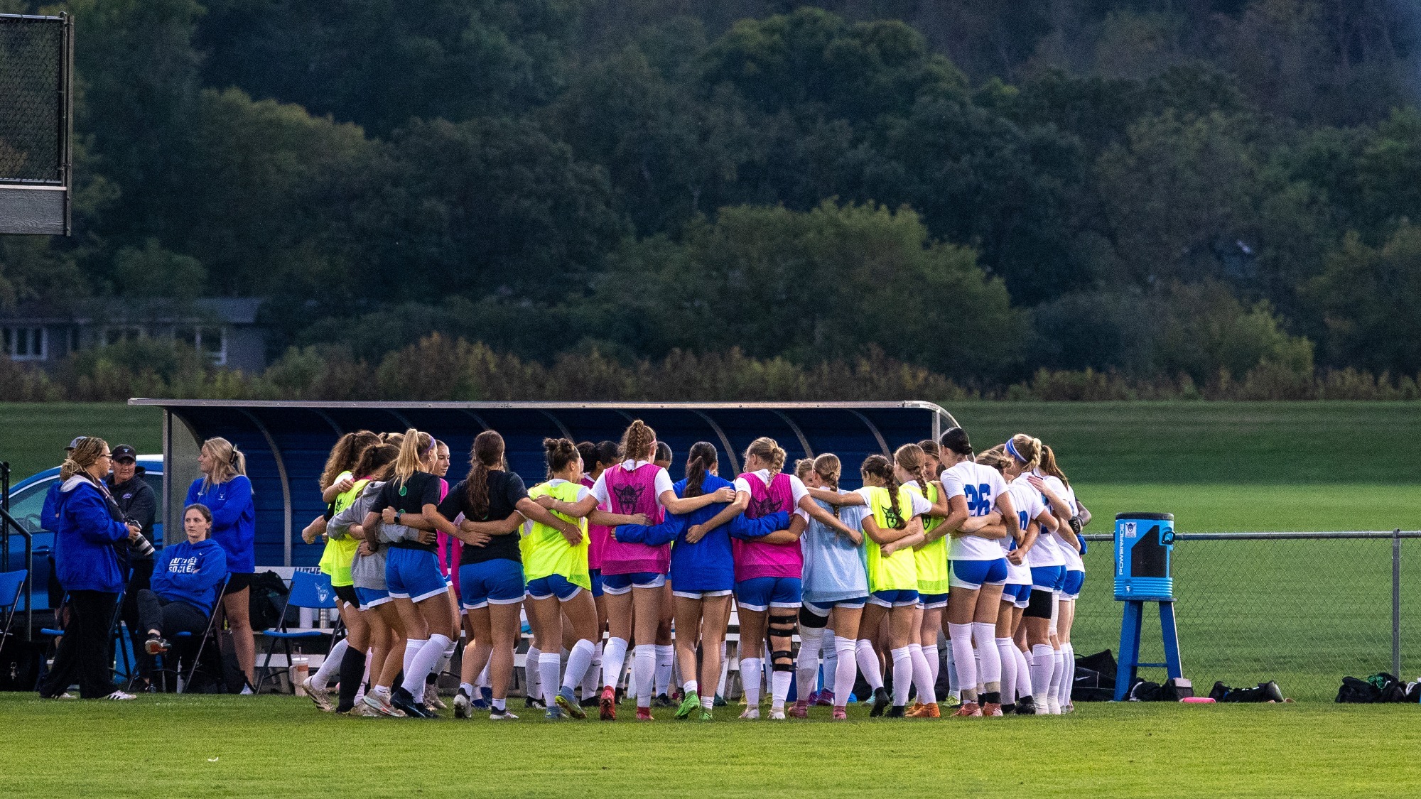 Luther Women's Soccer Team 2025 huddle before contest