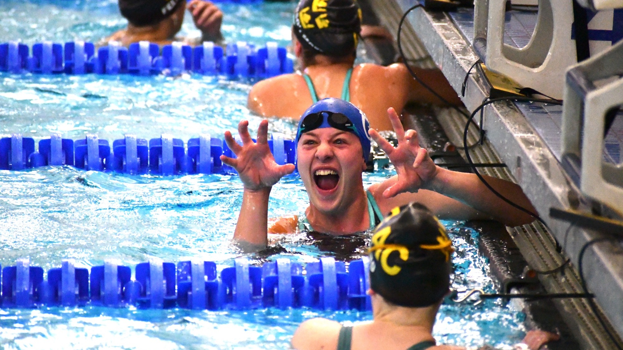 Mia Prater celebrating school record in 100 Free 2025