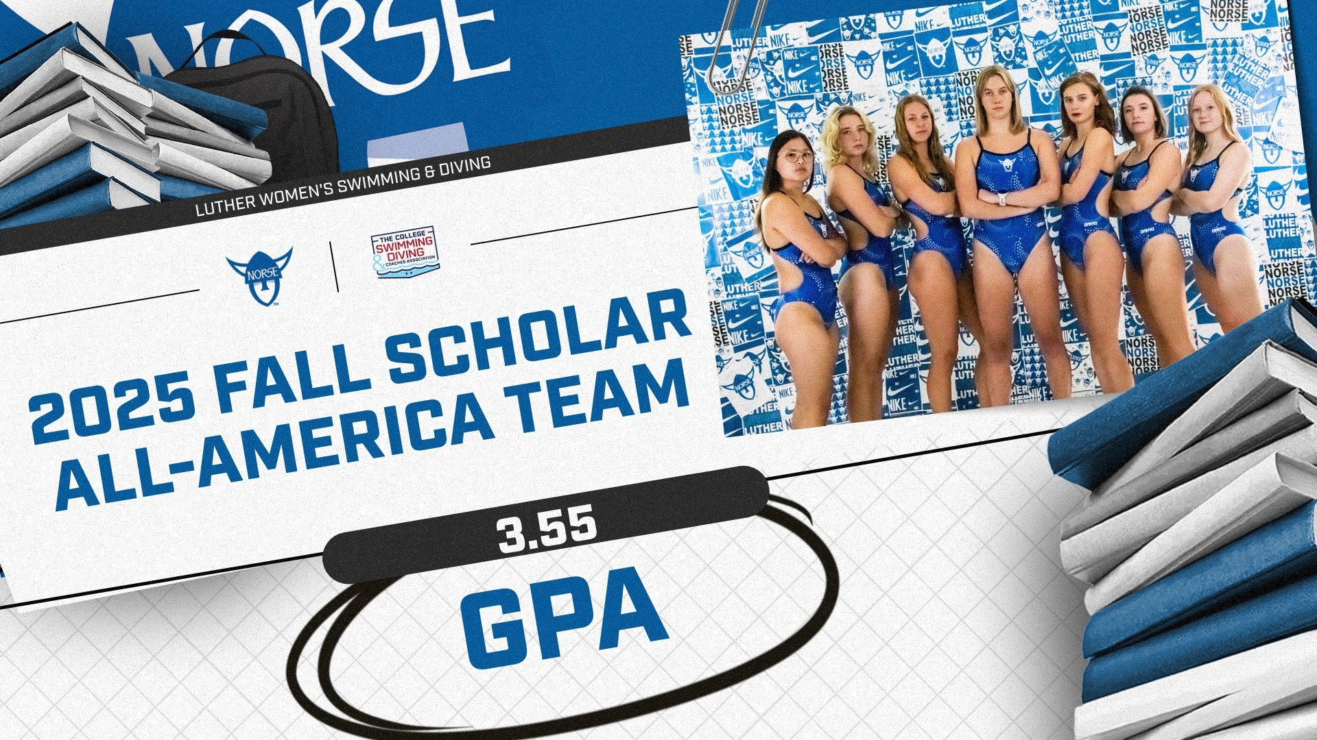 Luther Women's Swimming and Diving 2025 Fall GPA Feature Graphic
