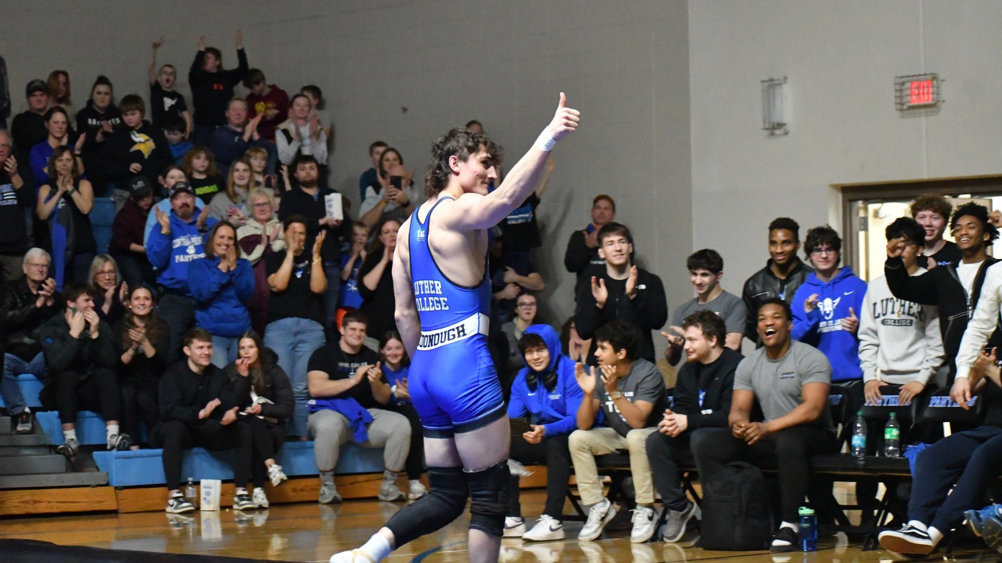 Clayton McDonough celebrating win vs BVU