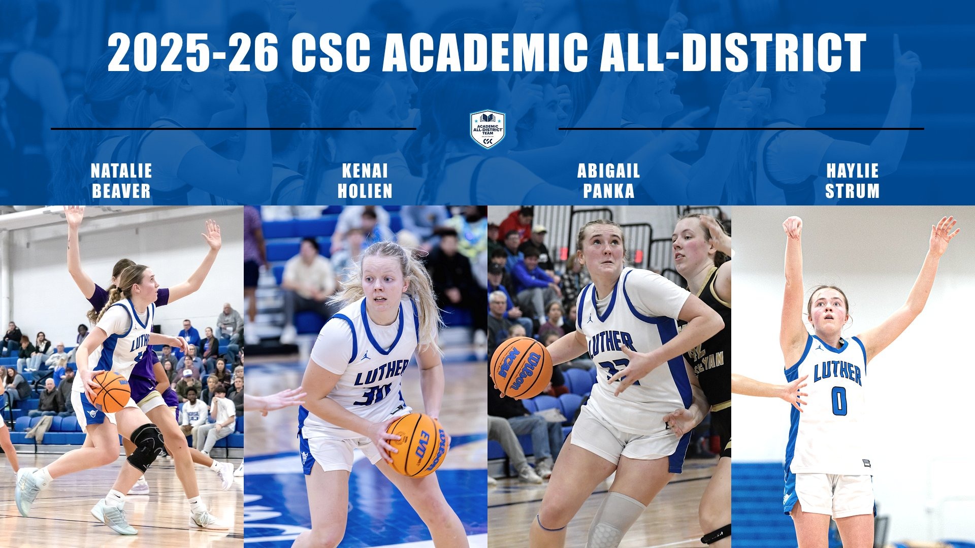 Women's Basketball College Sports Communicators (CSC) Academic All-District 2025-26 Feature Graphic