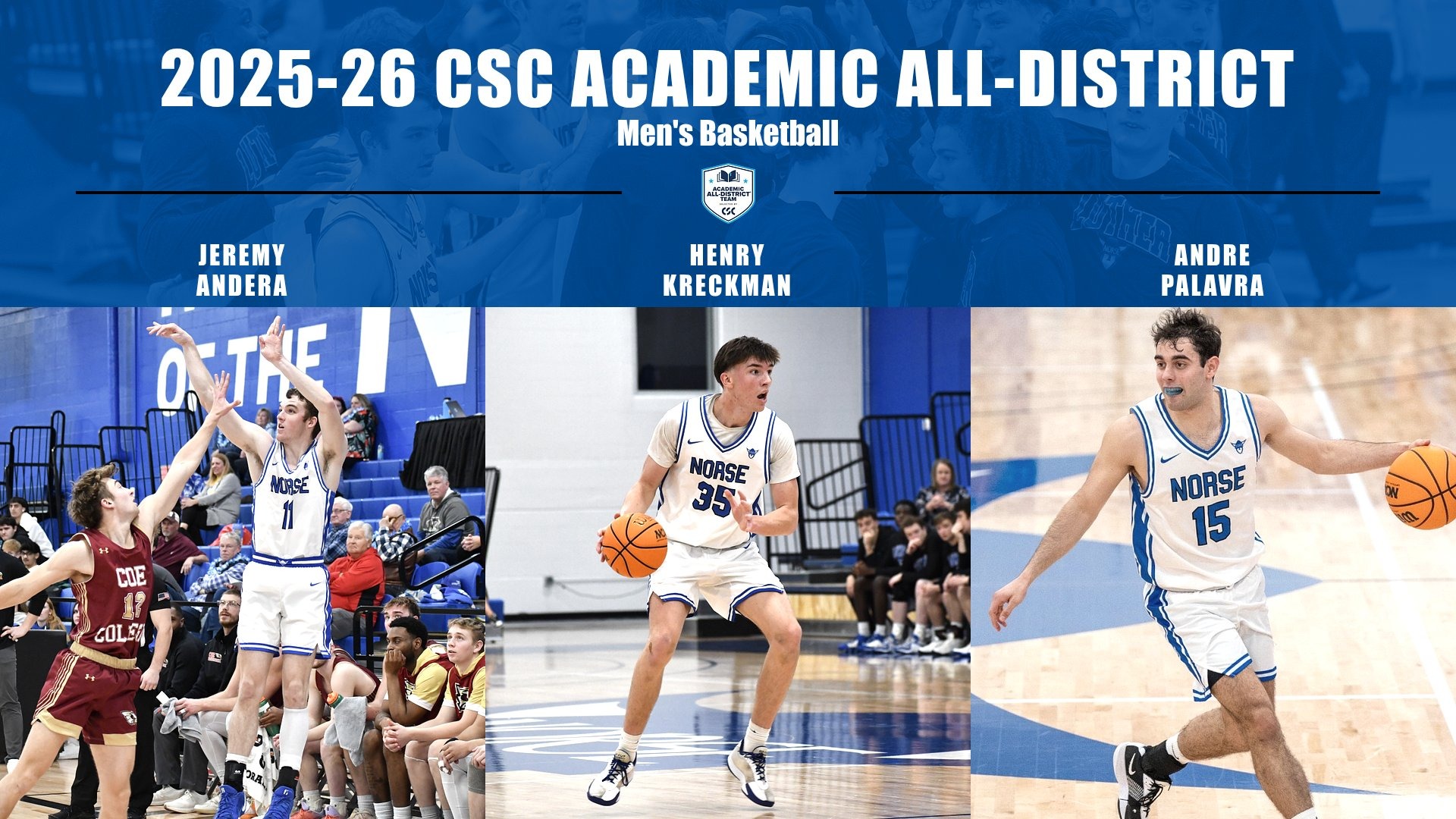 Men's Basketball College Sports Communicators (CSC) Academic All-District 2025-26 Feature Graphic
