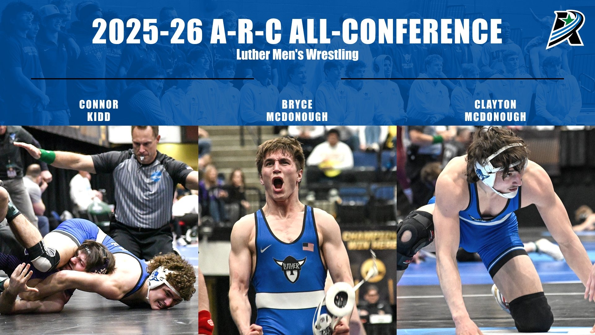 2025-26 Men's Wrestling All-Conference - Connor Kidd, Clayton McDonough and Bryce McDonough