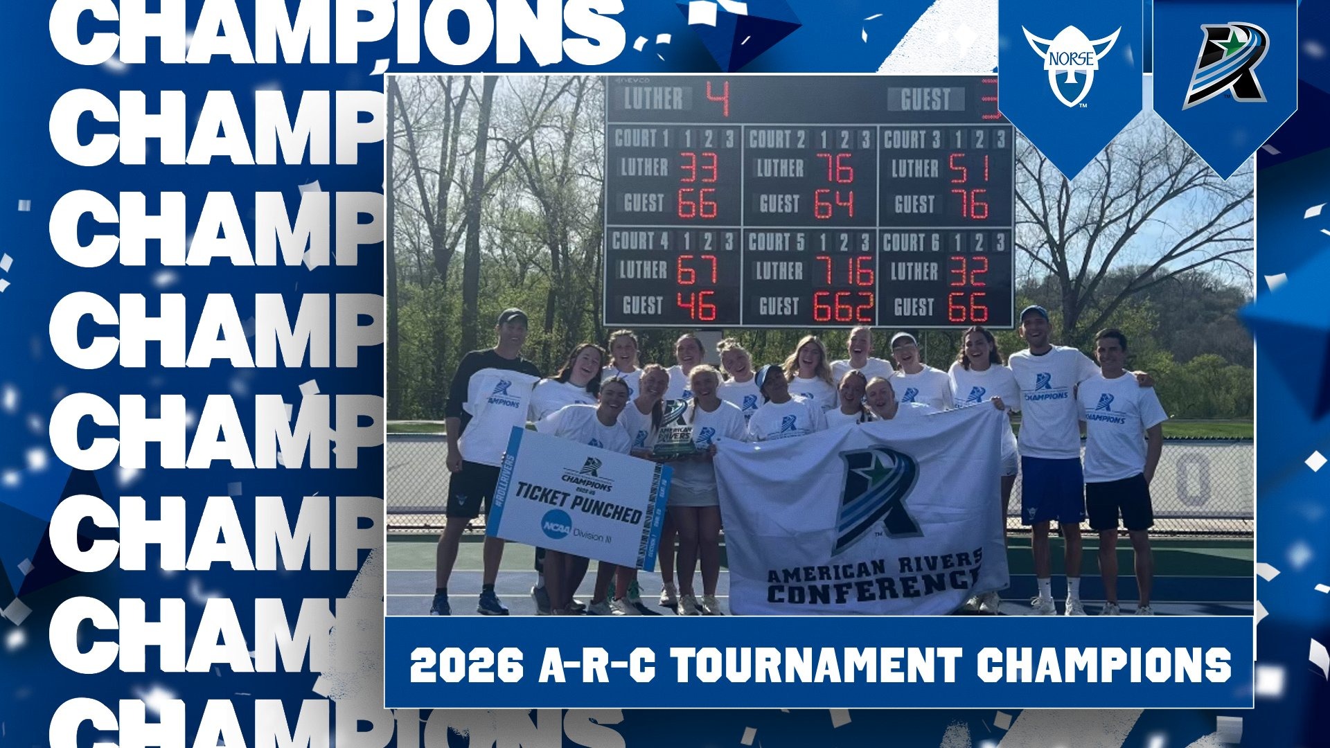 Women's Tennis 2026 A-R-C Tournament Champions Feature Graphic