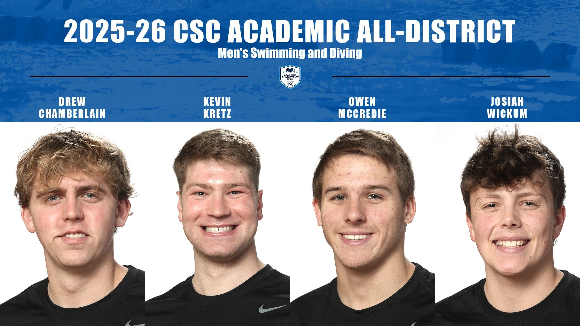 Men's Swimming and Diving CSC Academic All-District 2025-26 Feature Graphic