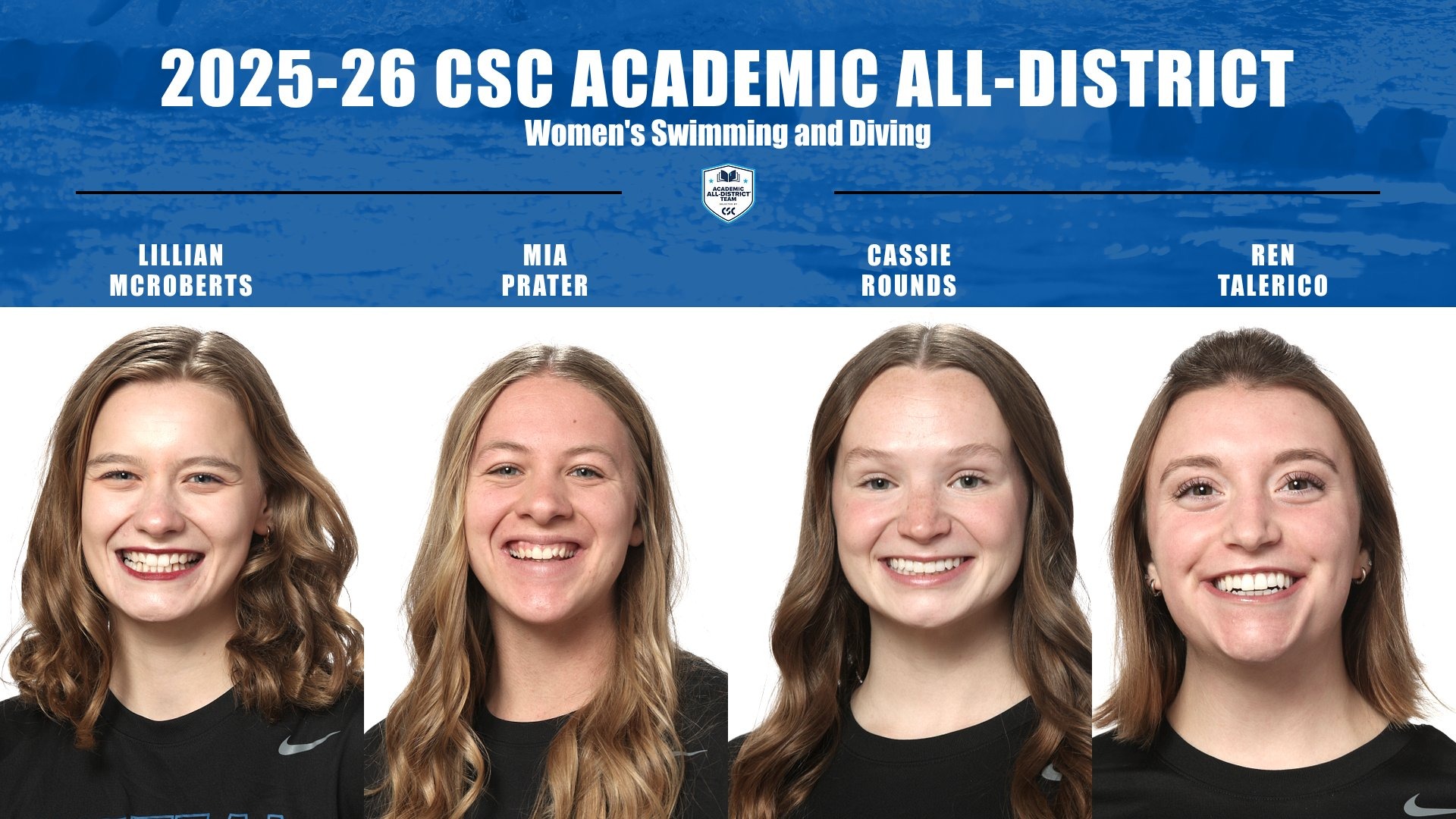 Women's Swimming and Diving CSC Academic All-District 2025-26 Feature Graphic