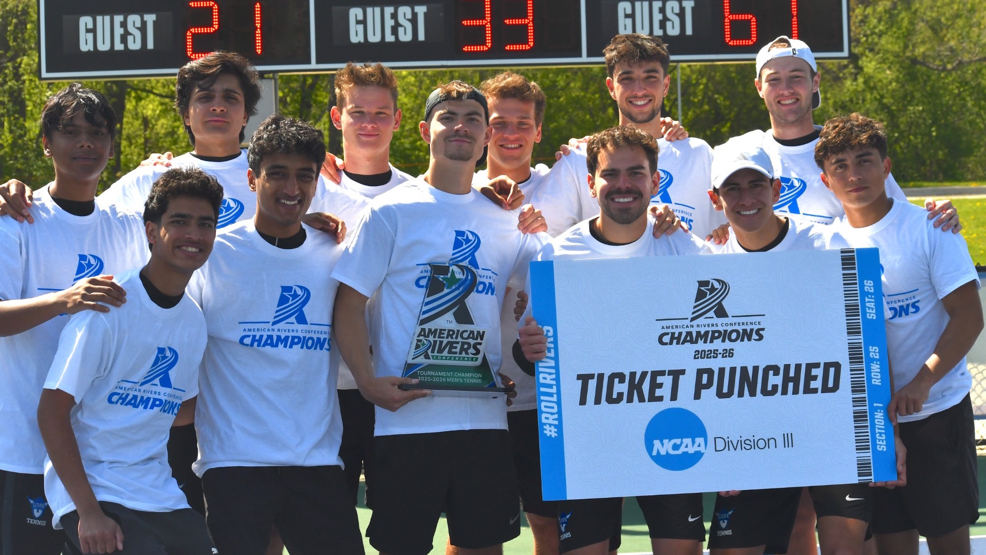 Men's Tennis 2026 A-R-C Tournament Champions Photo With Champions Shirt
