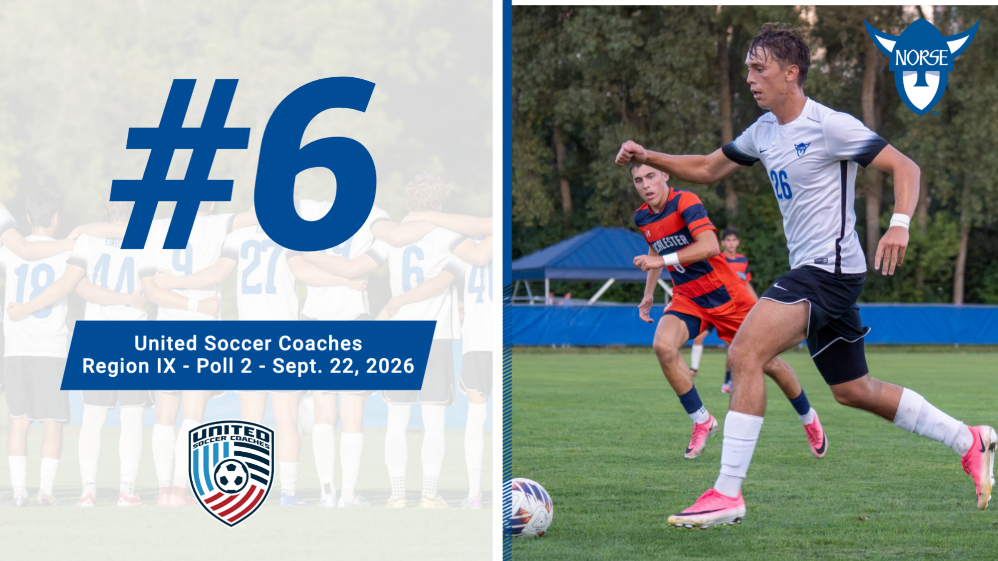 Luther Men's Soccer USC Region IX Poll 2 Ranking Feature Graphic 9.21.26